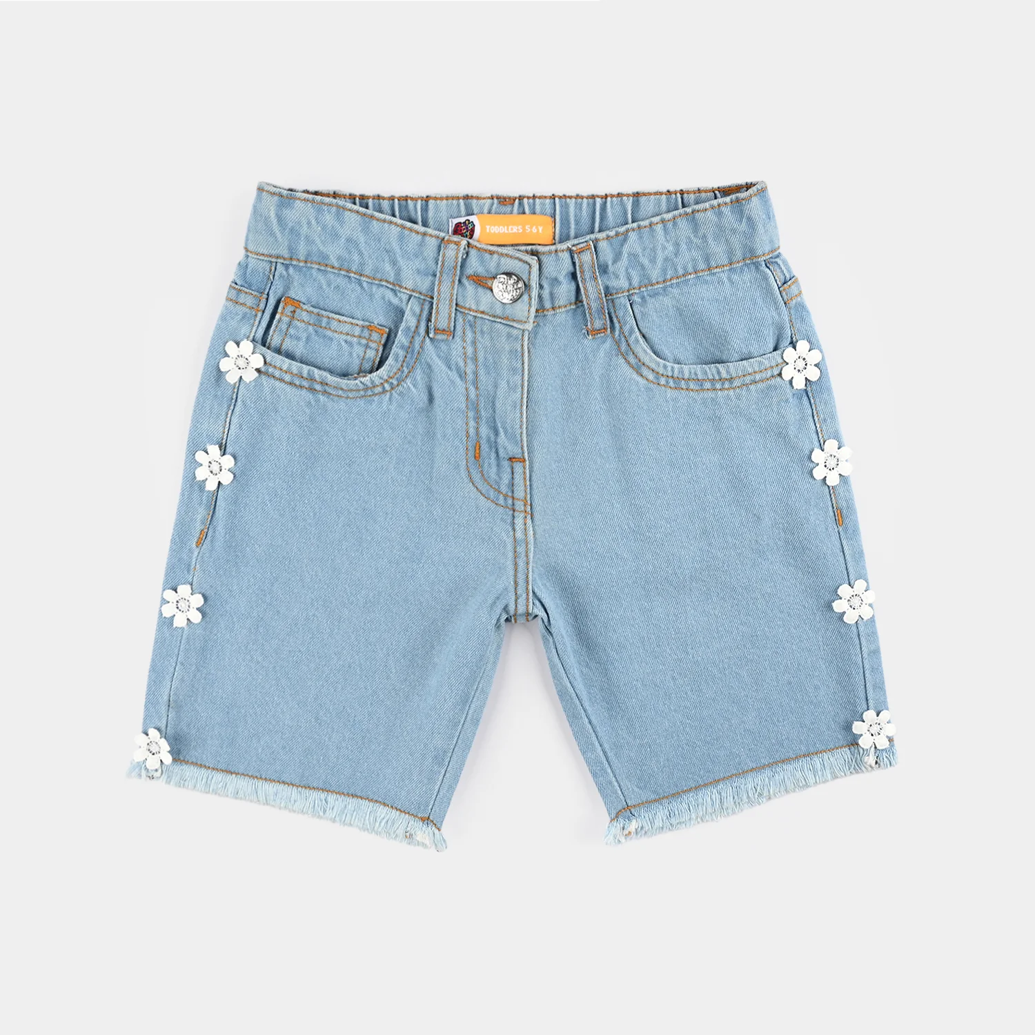 Girls Denim Stretch Short Flower-LIGHT BLUE