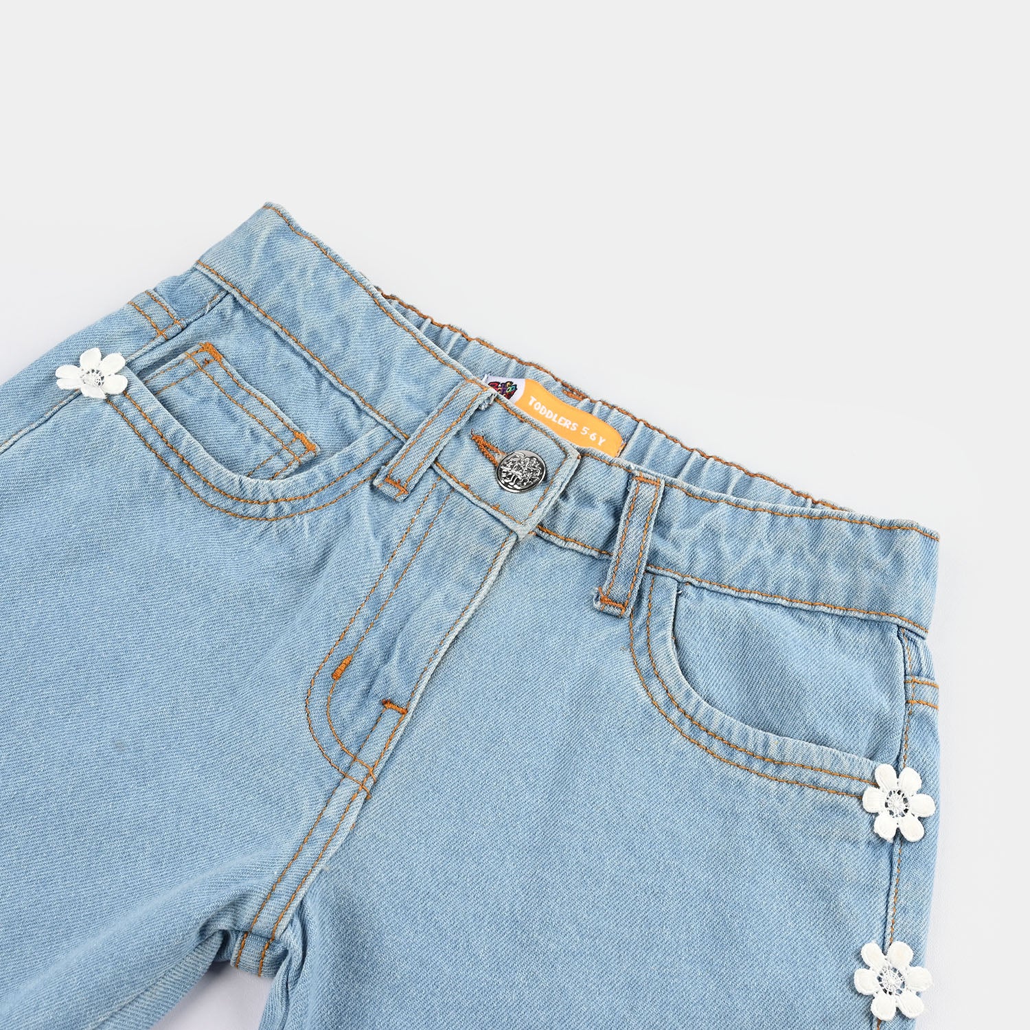 Girls Denim Stretch Short Flower-LIGHT BLUE - Image 2