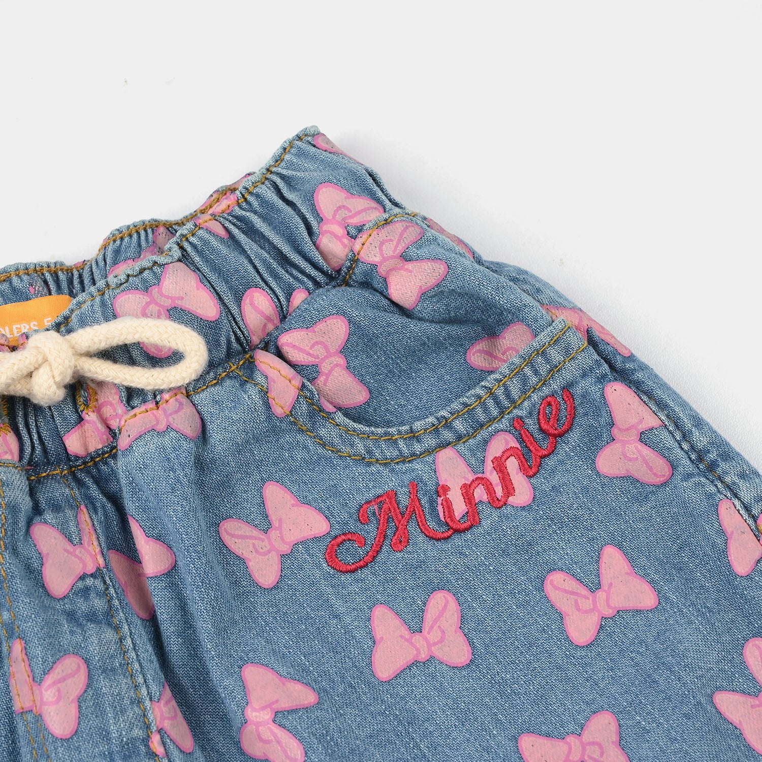Girls Denim Stretch Shorts (Character) - Mid Blue - Image 2