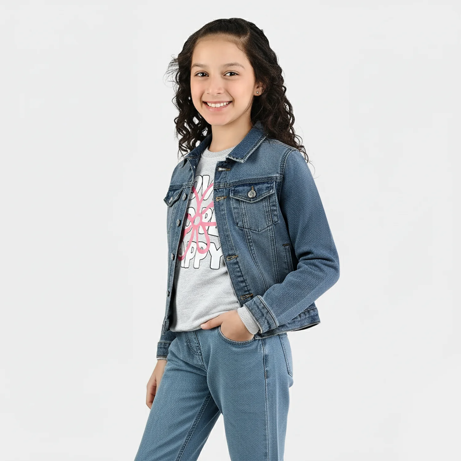 Girls Denim Stretch Woven Jacket Chain-Light Blue - Image 2