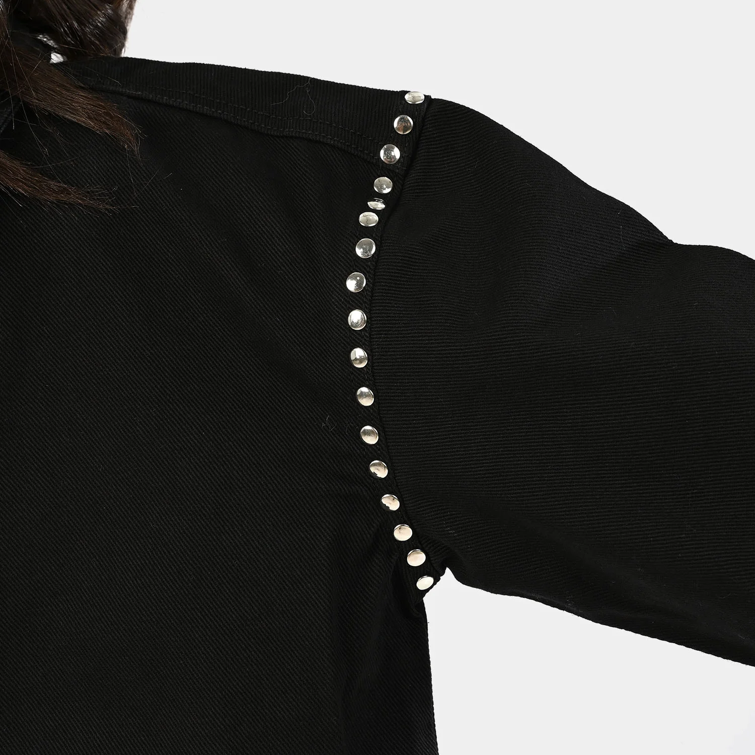 Girls Denim Stretch Woven Jacket Studs-BLACK - Image 2