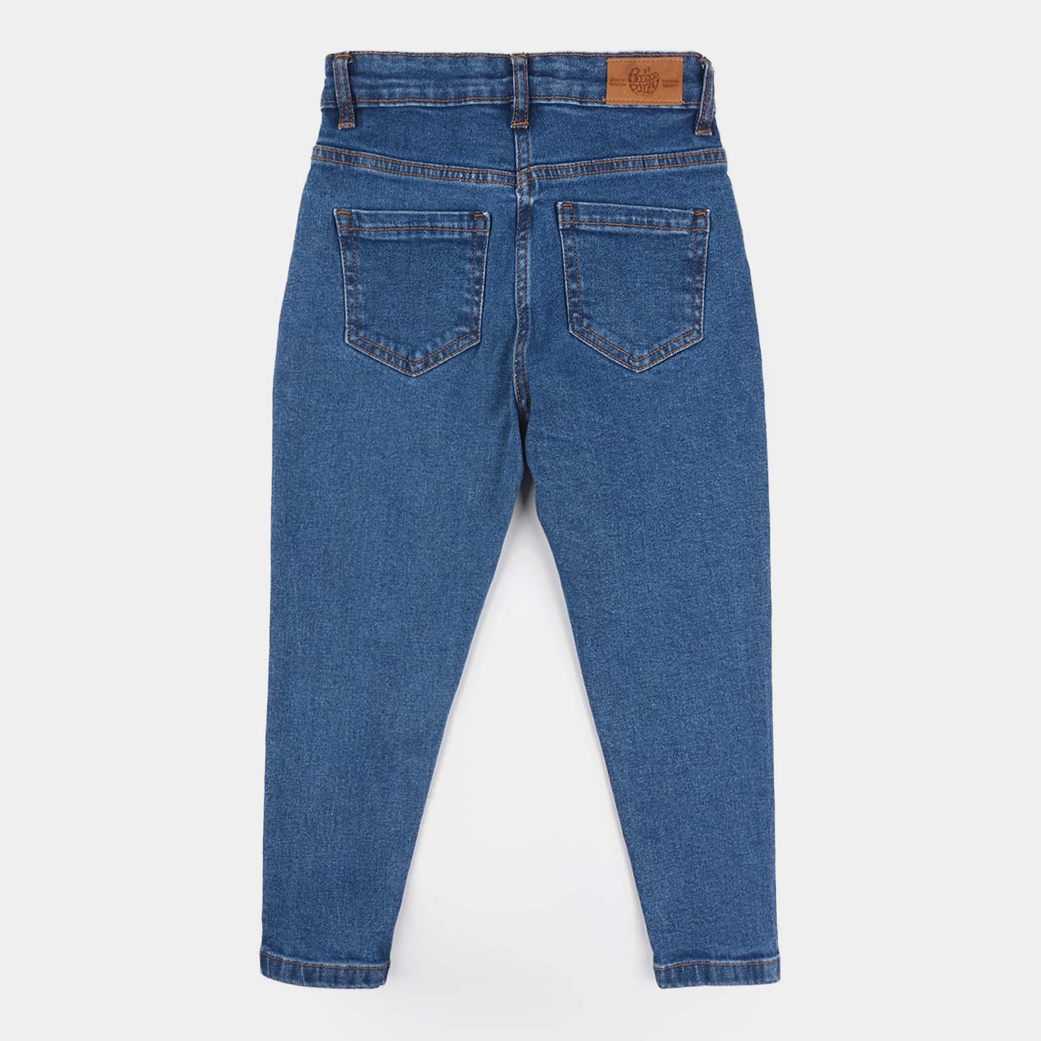 Girls Denim Viscose Pants (Bow) - Mid Blue - Image 3