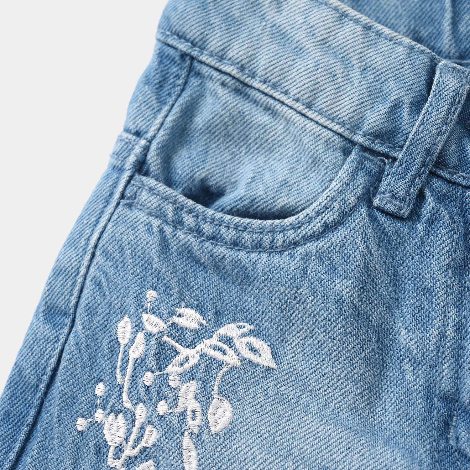 Girls Denim Viscose Pants Leafs - Mid Blue - Image 2