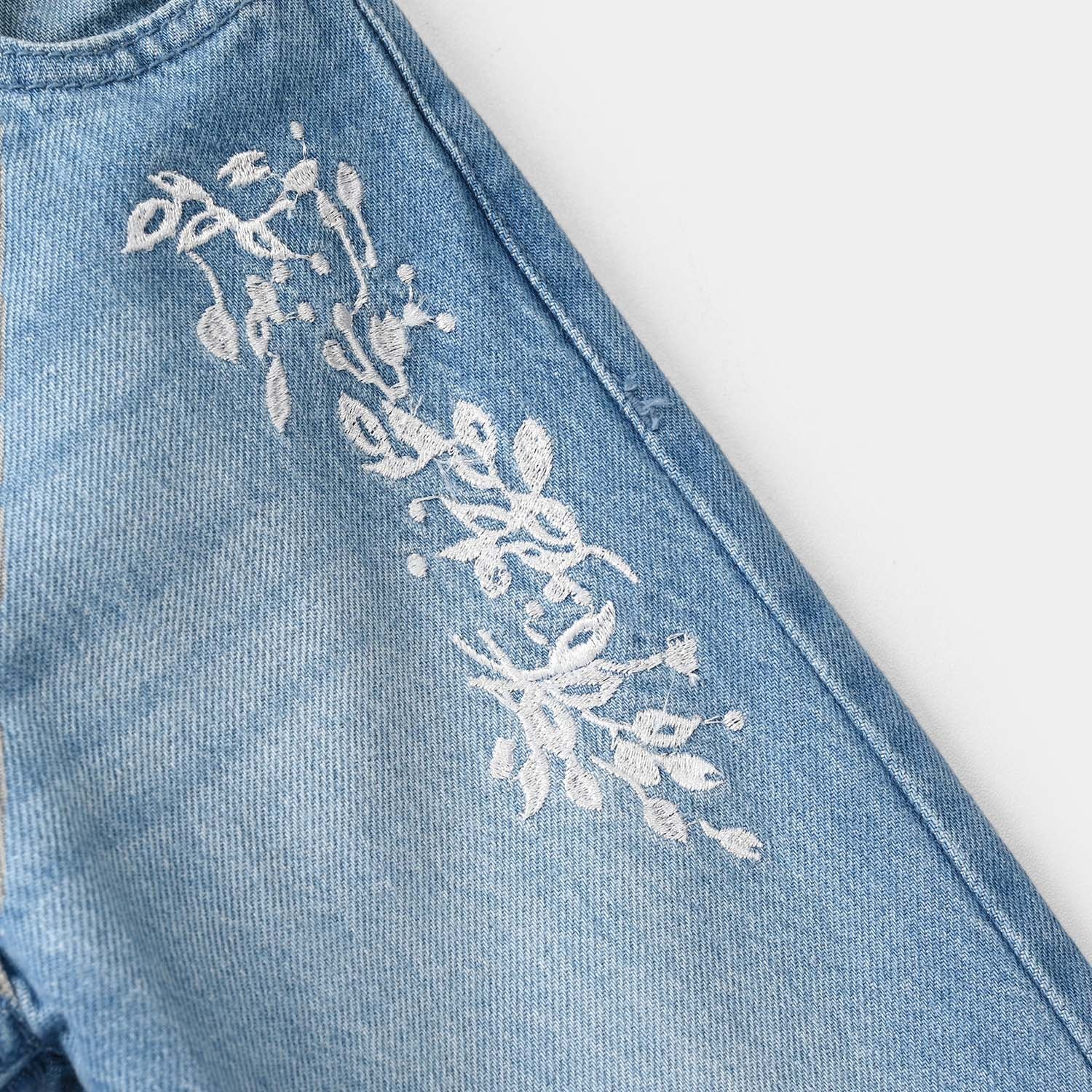 Girls Denim Viscose Pants Leafs - Mid Blue - Image 3