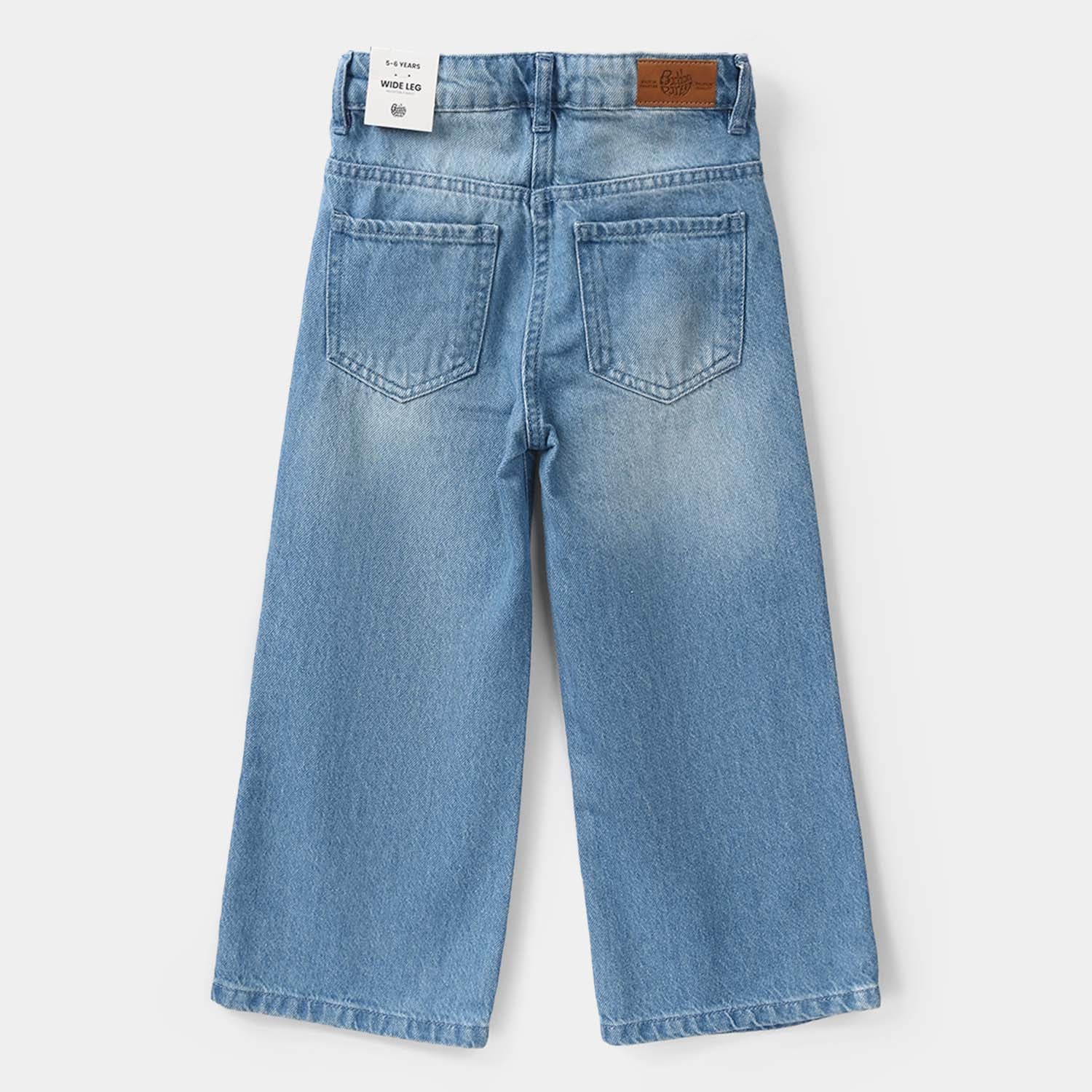 Girls Denim Viscose Pants Leafs - Mid Blue - Image 4