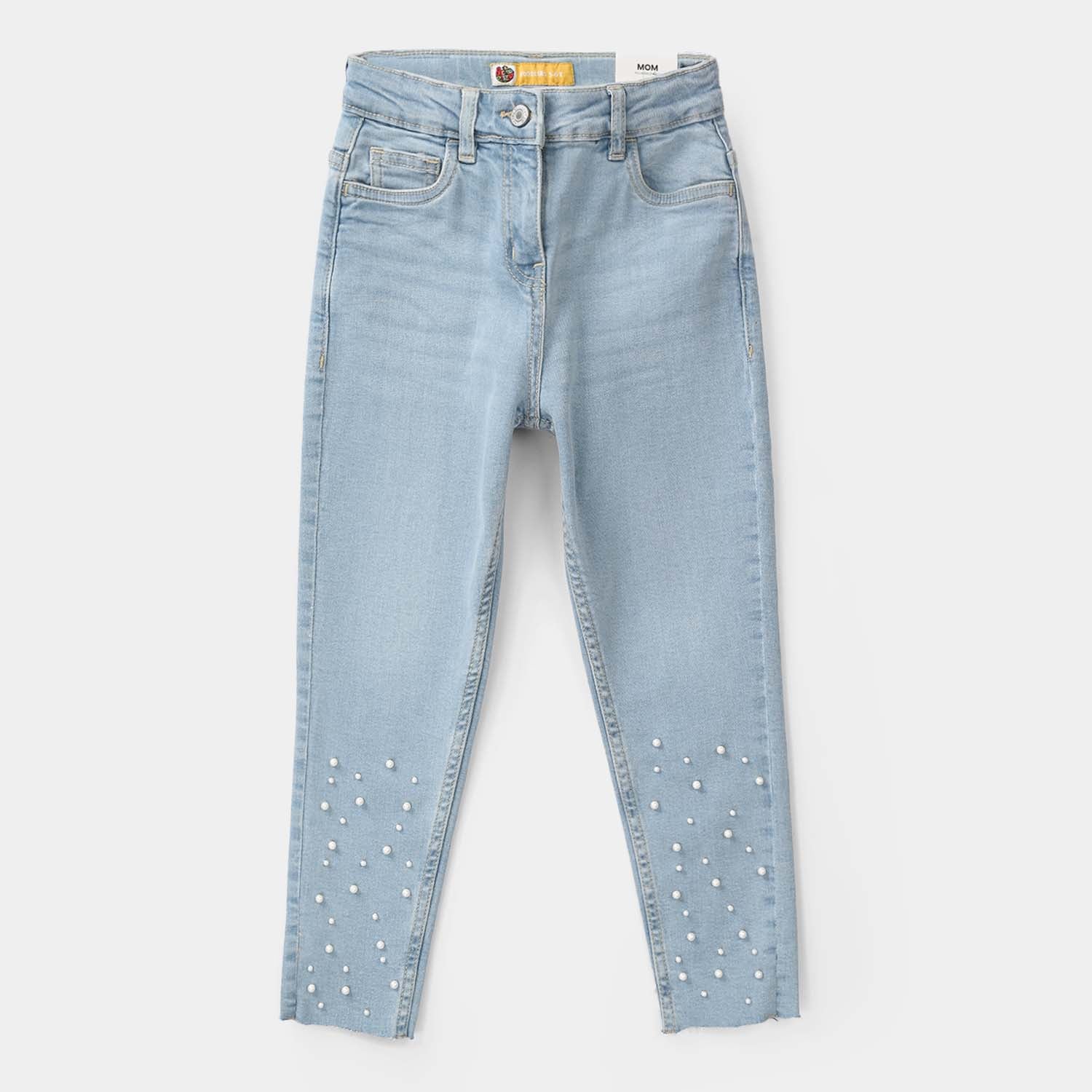 Girls Denim Viscose Pants Raw Pearl - Light Blue