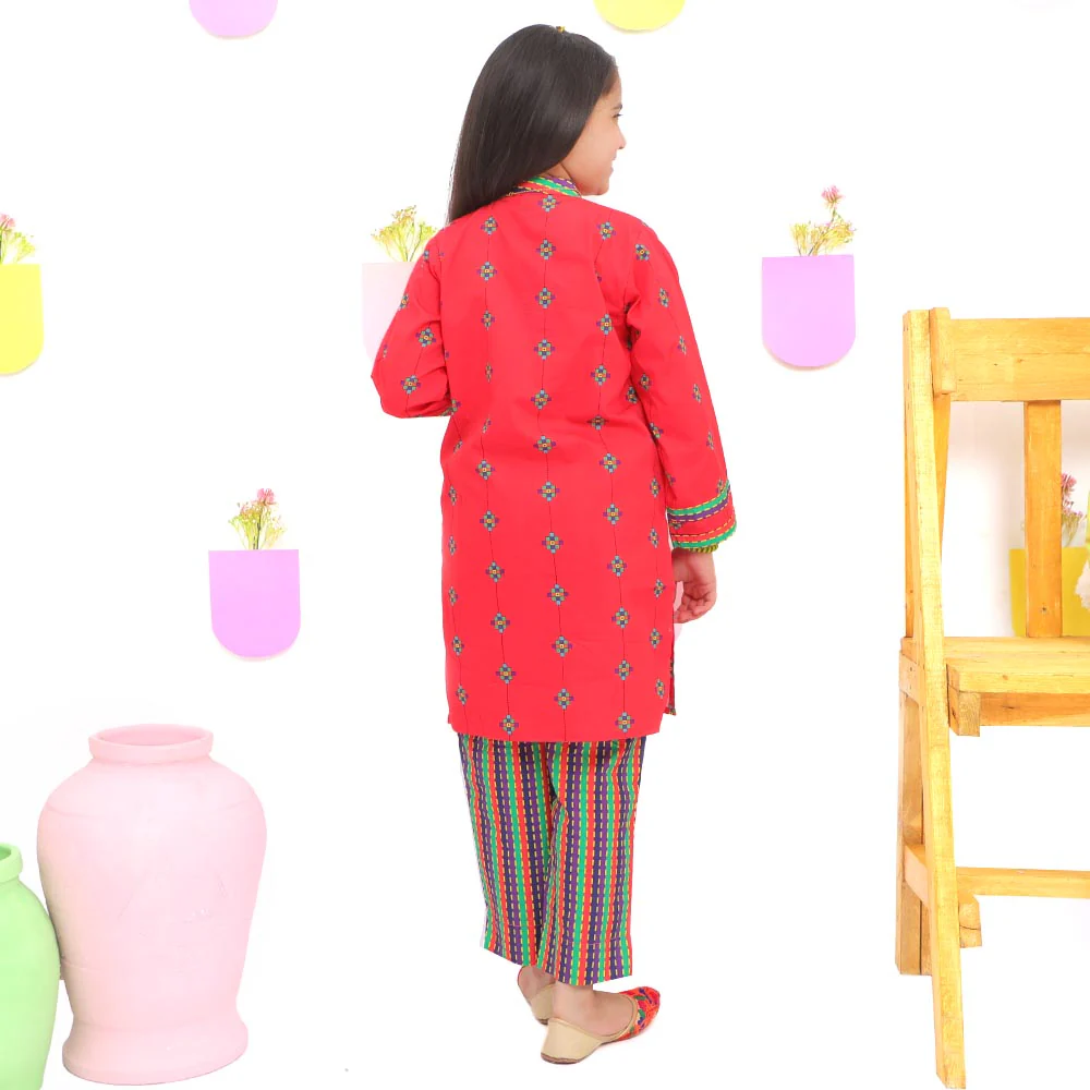 Girls Digital Print 2Pcs Kurti Pajama Delicacy - Magenta - Image 3