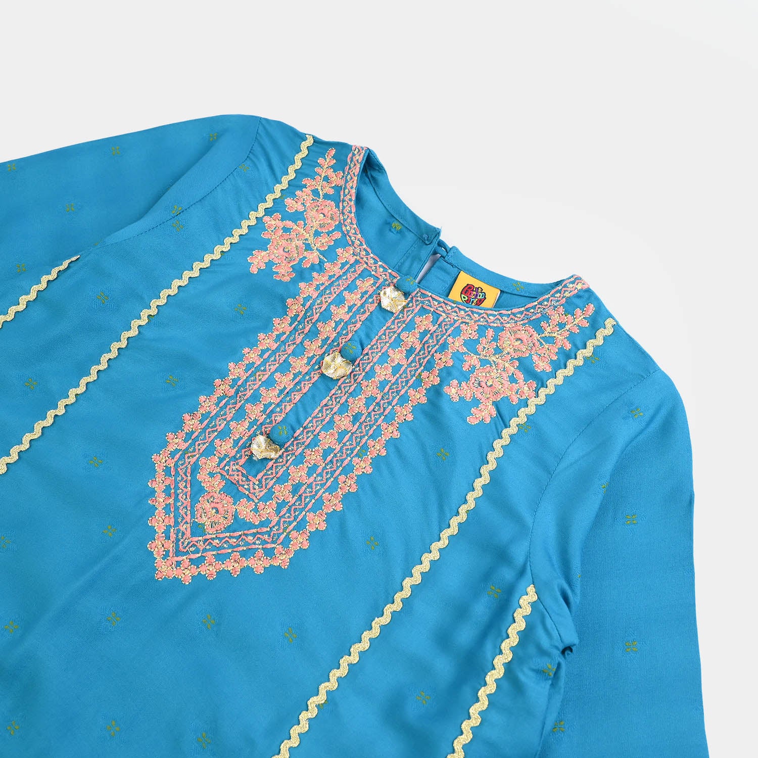 Girls Jacquard Embroidered Suit (Aabroo) - Teal/Blue - Image 3