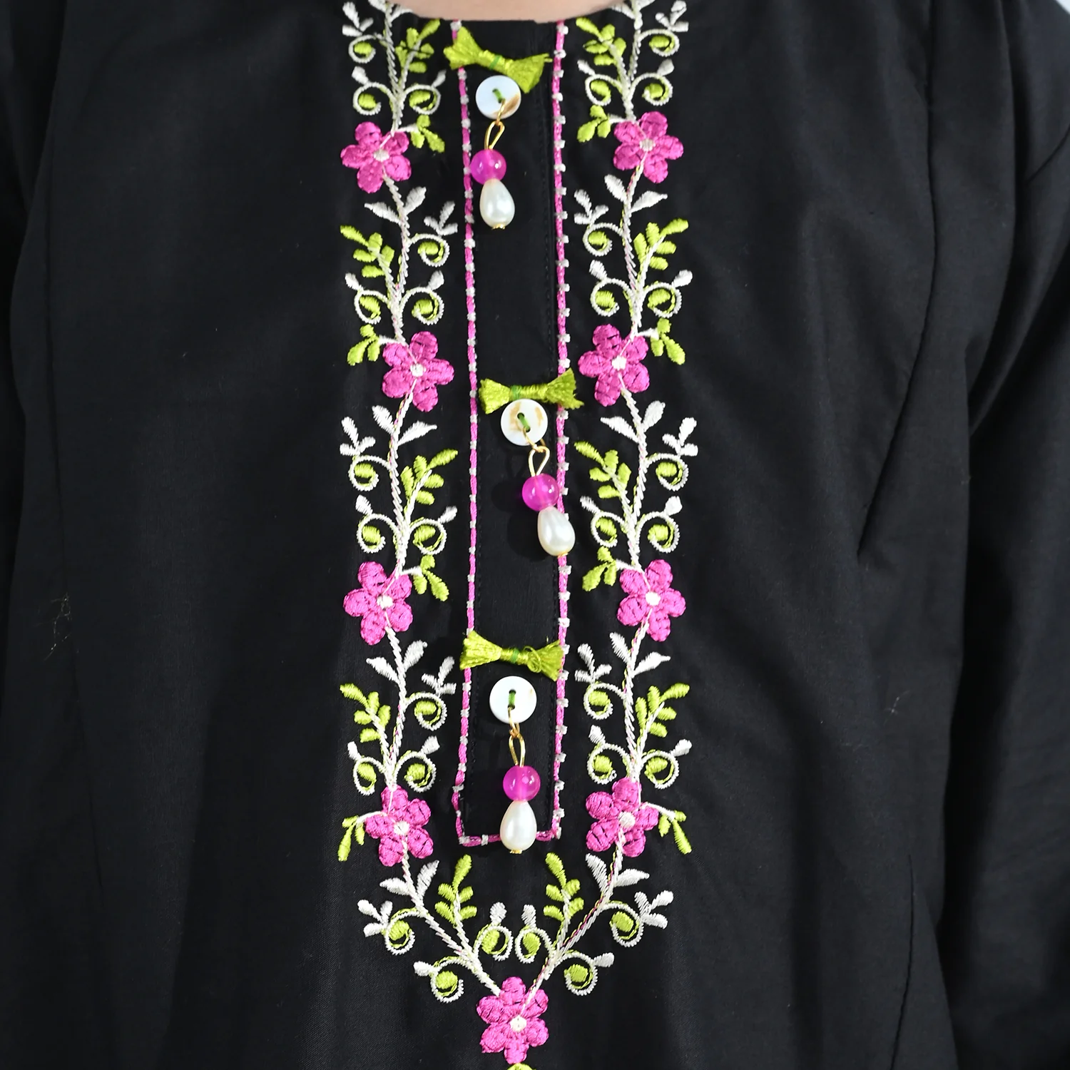Girls Cotton Embroidered Kurti (Nargis) – Black - Image 2