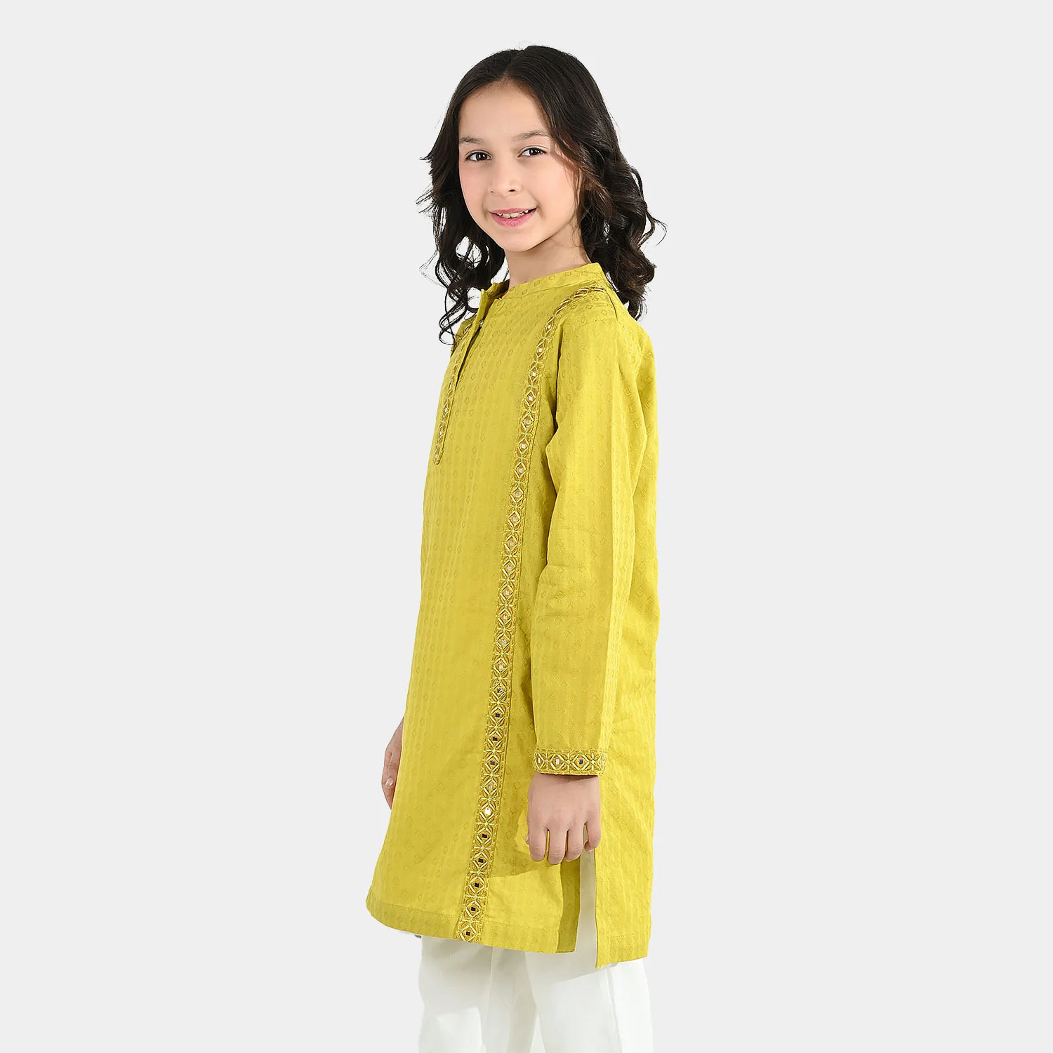 Girls Jacquard Embroidered Kurti (Roshan) – Yellow - Image 4
