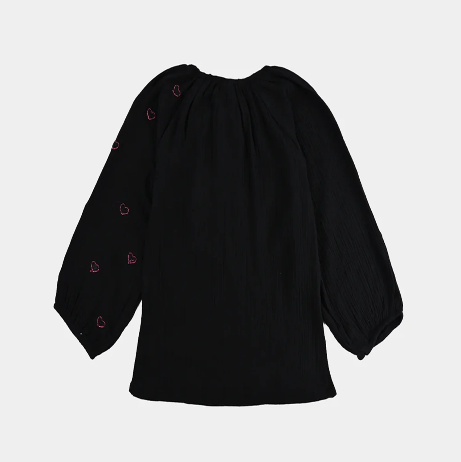 Girls Poly Crinkle Embroidered Top Pink Hearts - Black - Image 4