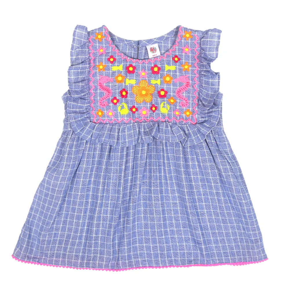 Girls Embroidered Top Dragon - Blue