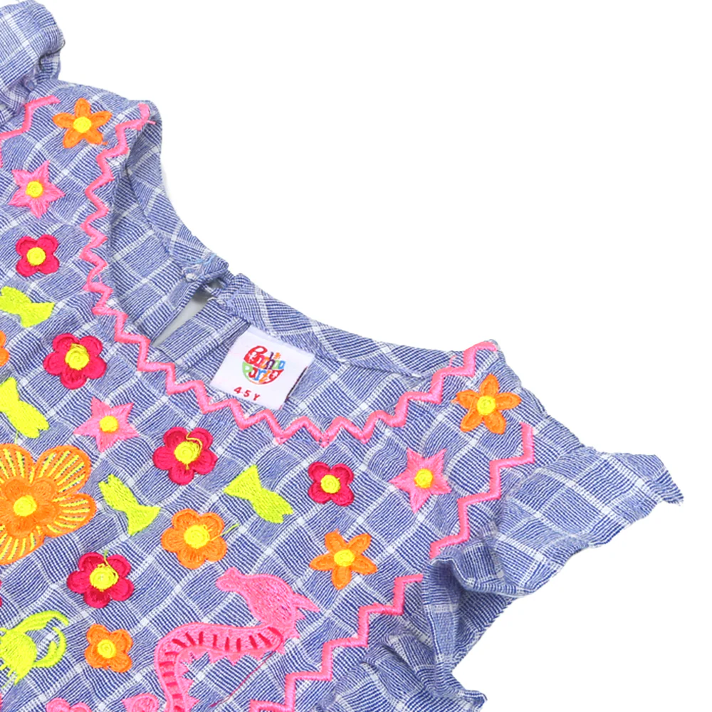 Girls Embroidered Top Dragon - Blue - Image 2