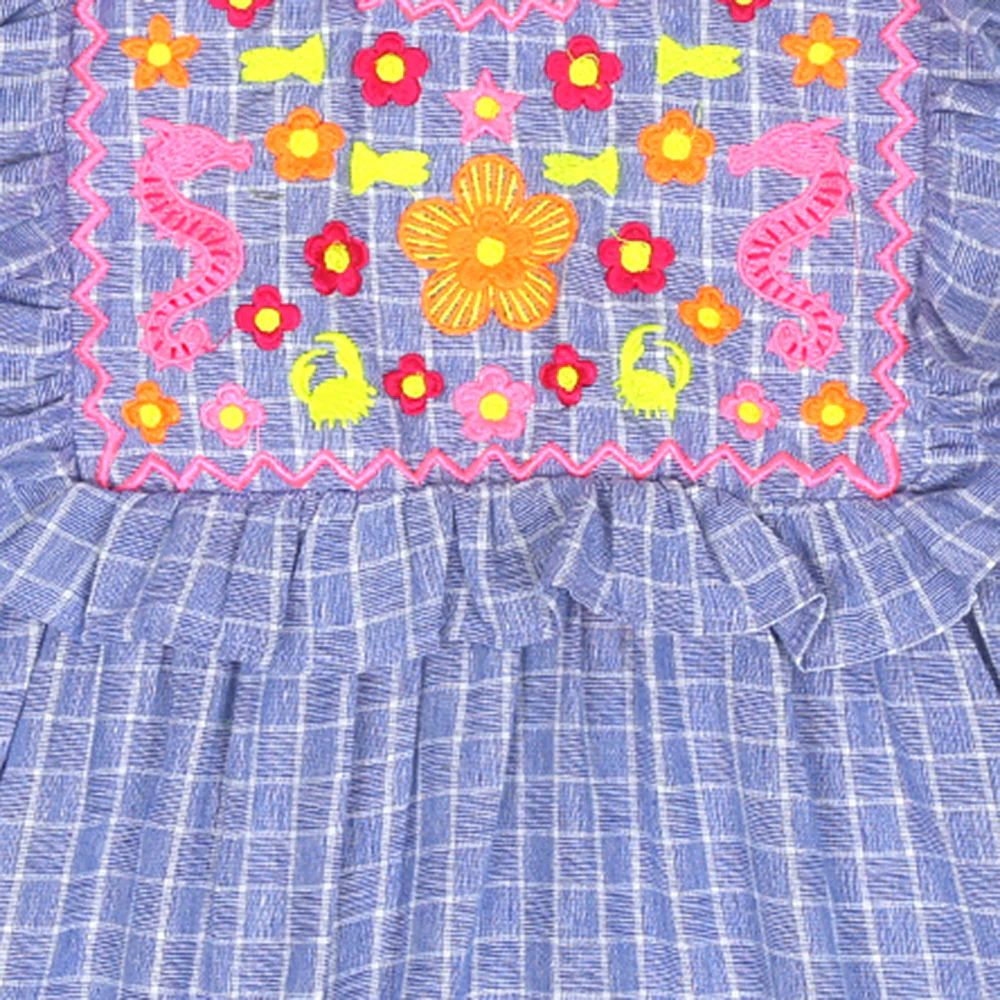 Girls Embroidered Top Dragon - Blue - Image 3
