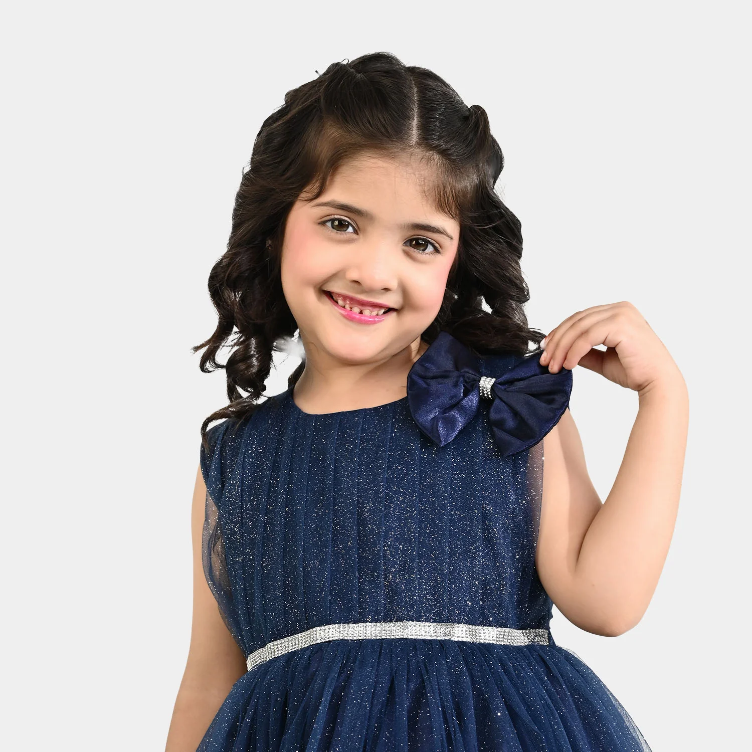 Girls Net Fancy Frock Shiny – Navy - Image 2