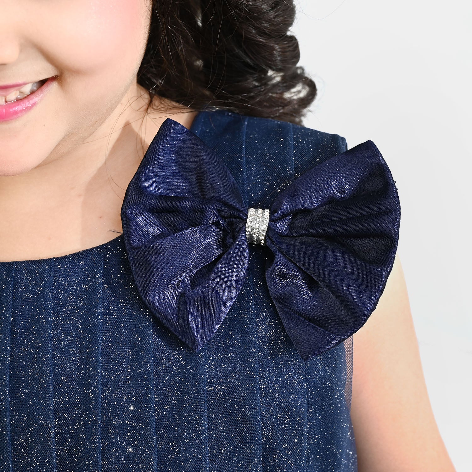Girls Net Fancy Frock Shiny – Navy - Image 4