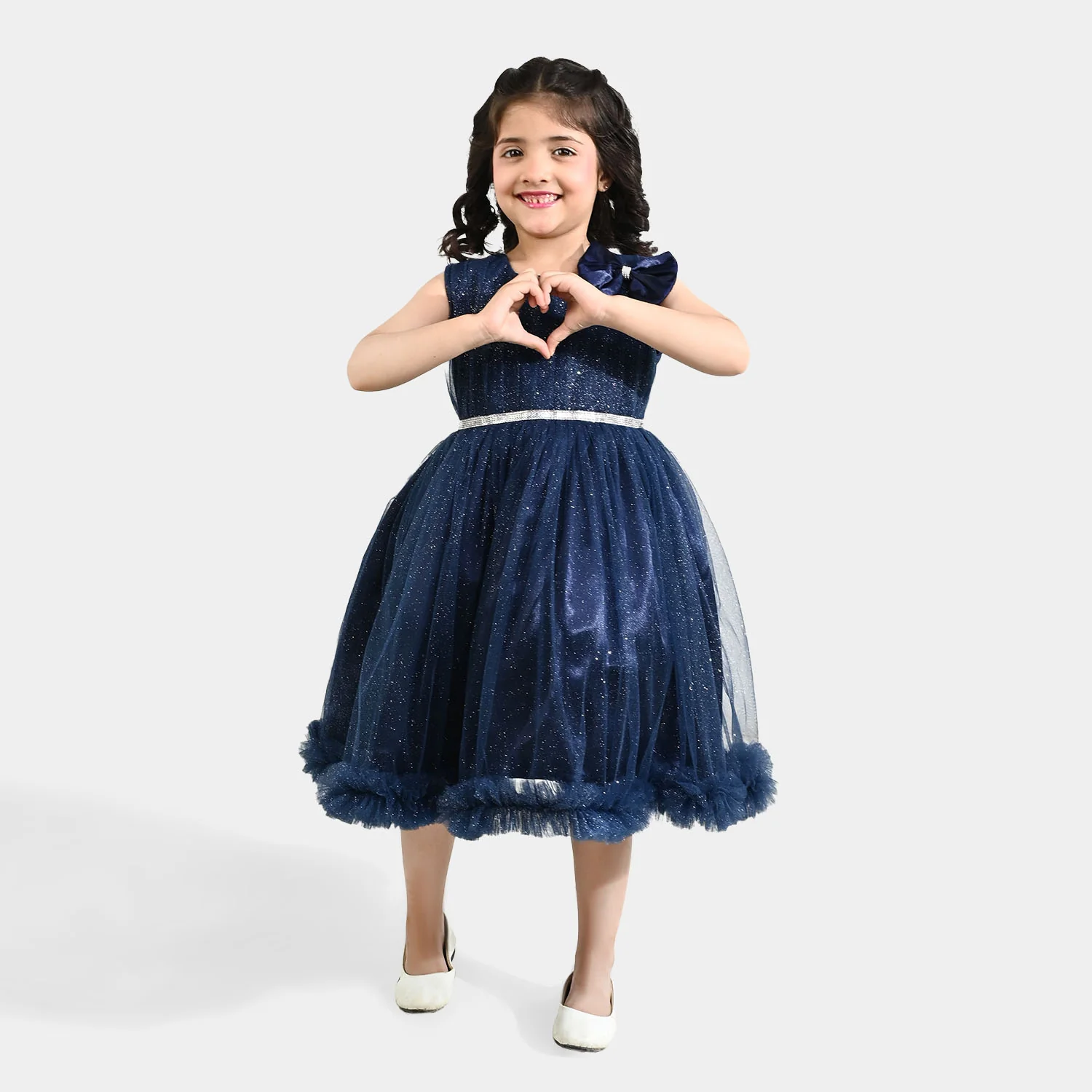 Girls Net Fancy Frock Shiny – Navy - Image 5