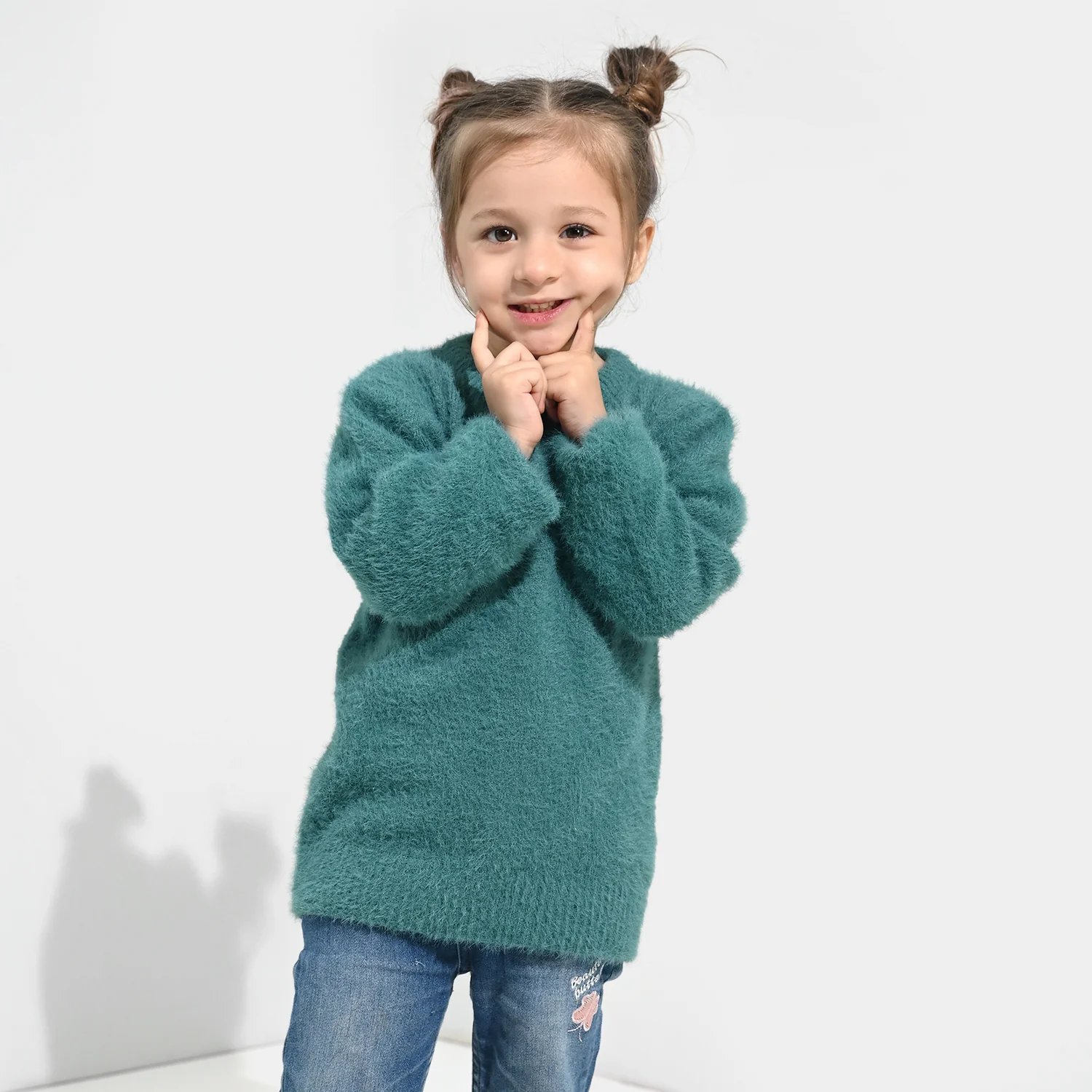 Girls Feather yarn Sweater-Mint.Blue