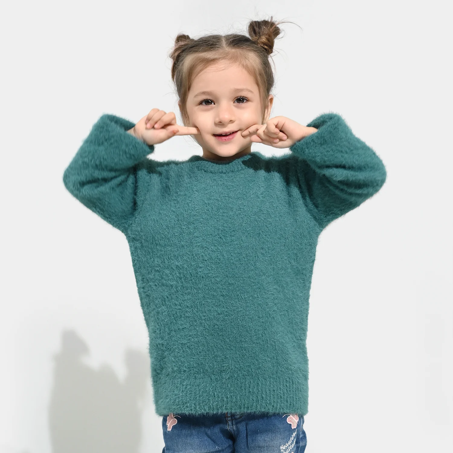 Girls Feather yarn Sweater-Mint.Blue - Image 2