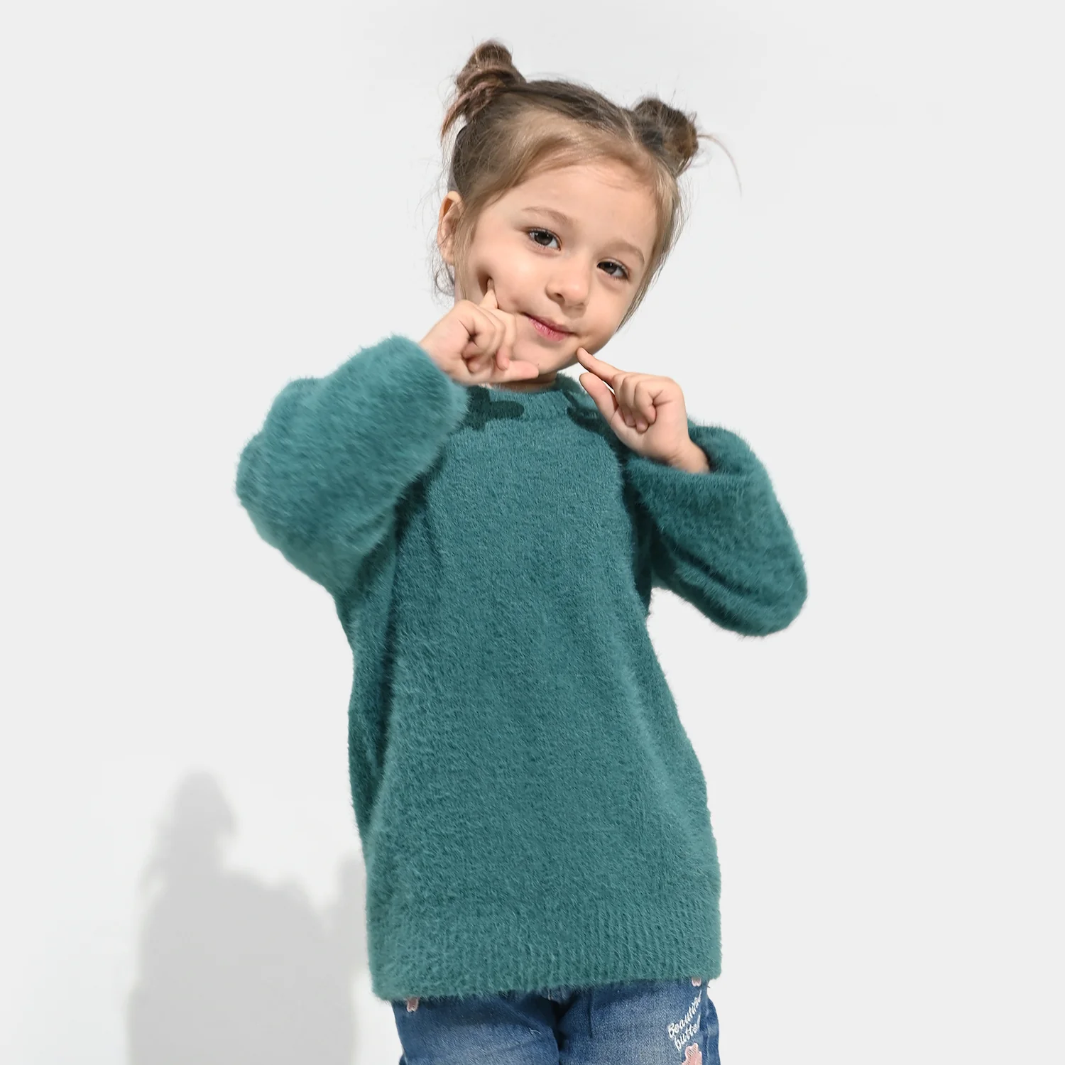 Girls Feather yarn Sweater-Mint.Blue - Image 3