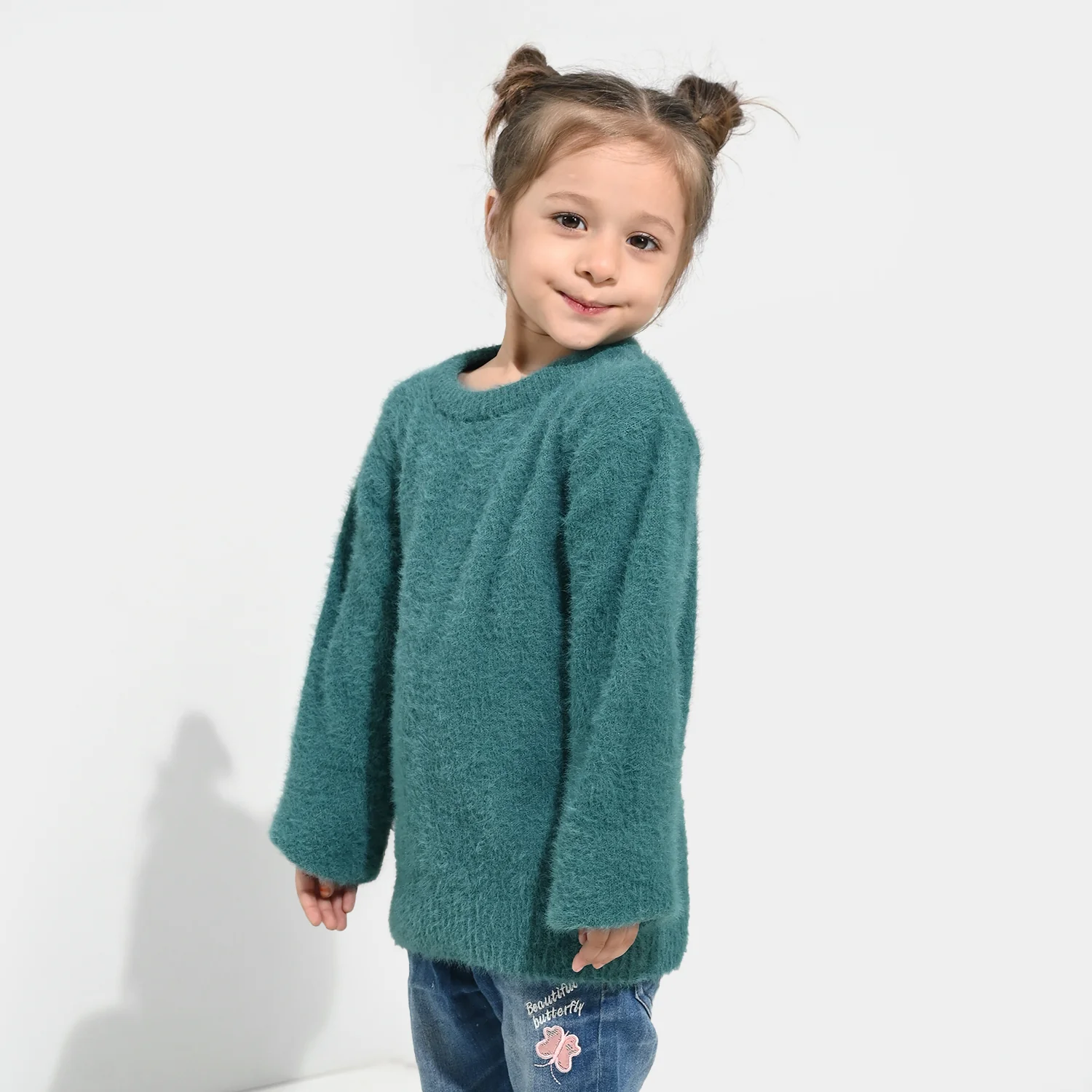 Girls Feather yarn Sweater-Mint.Blue - Image 4