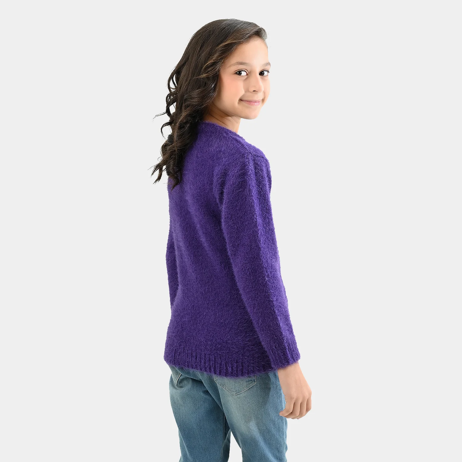 Girls Feather yarn Sweater-Purple - Image 3