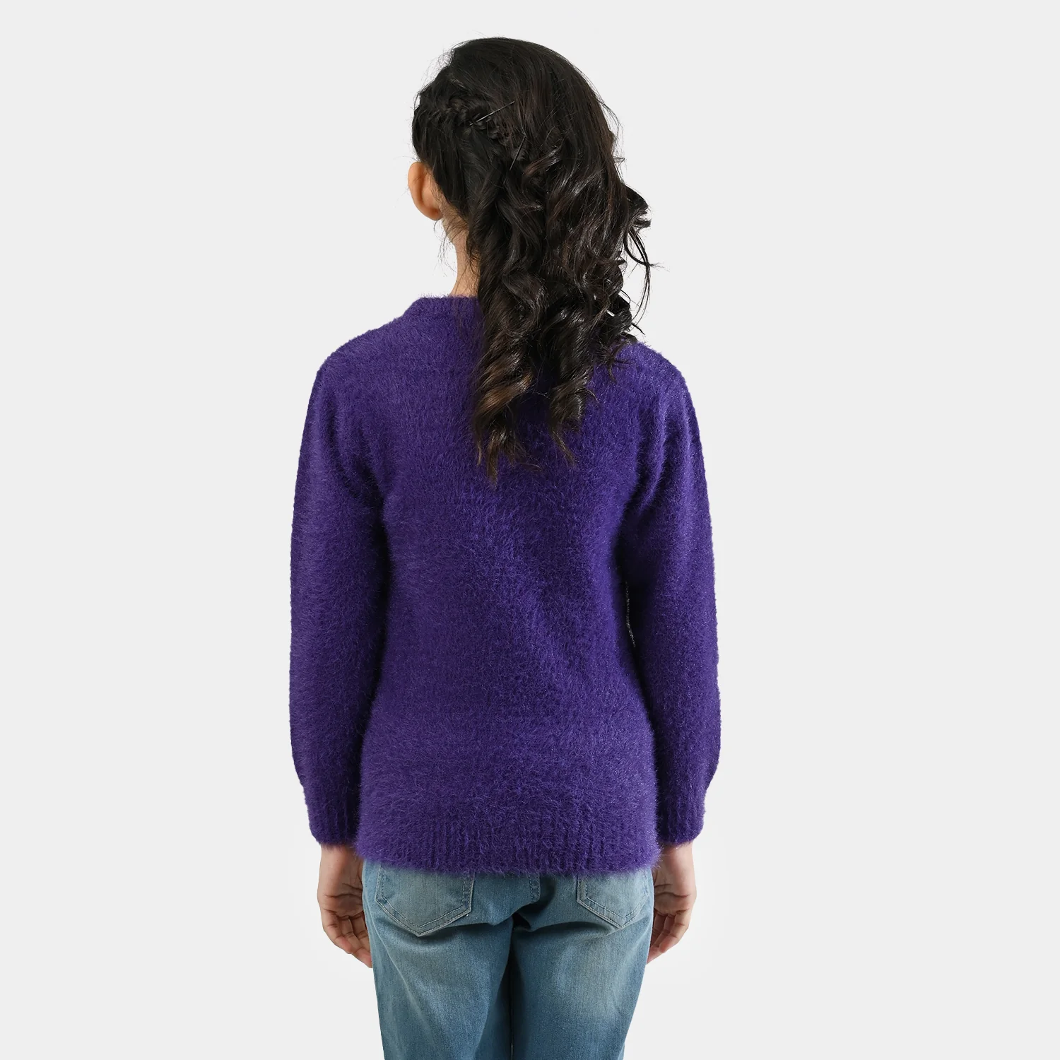 Girls Feather yarn Sweater-Purple - Image 4