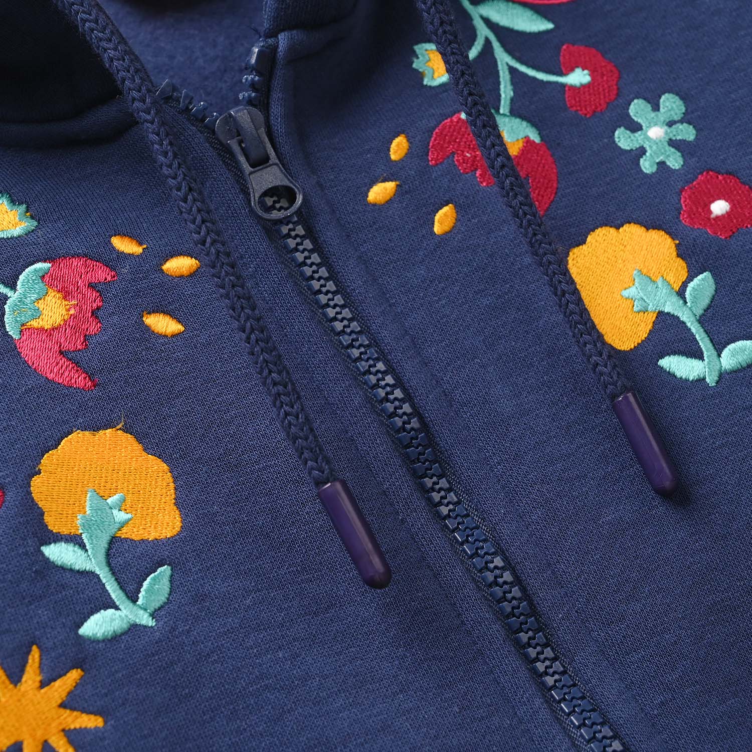 Girls Fleece Jacket Flowers - Navy - Image 2