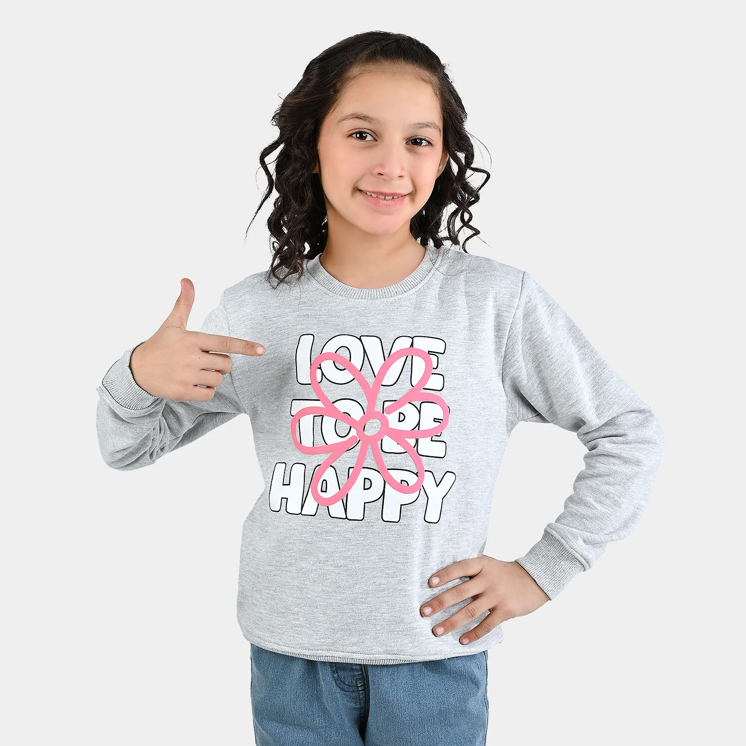 Girls Fleece Sweatshirt LOVE TO BE HAPPY-GREY