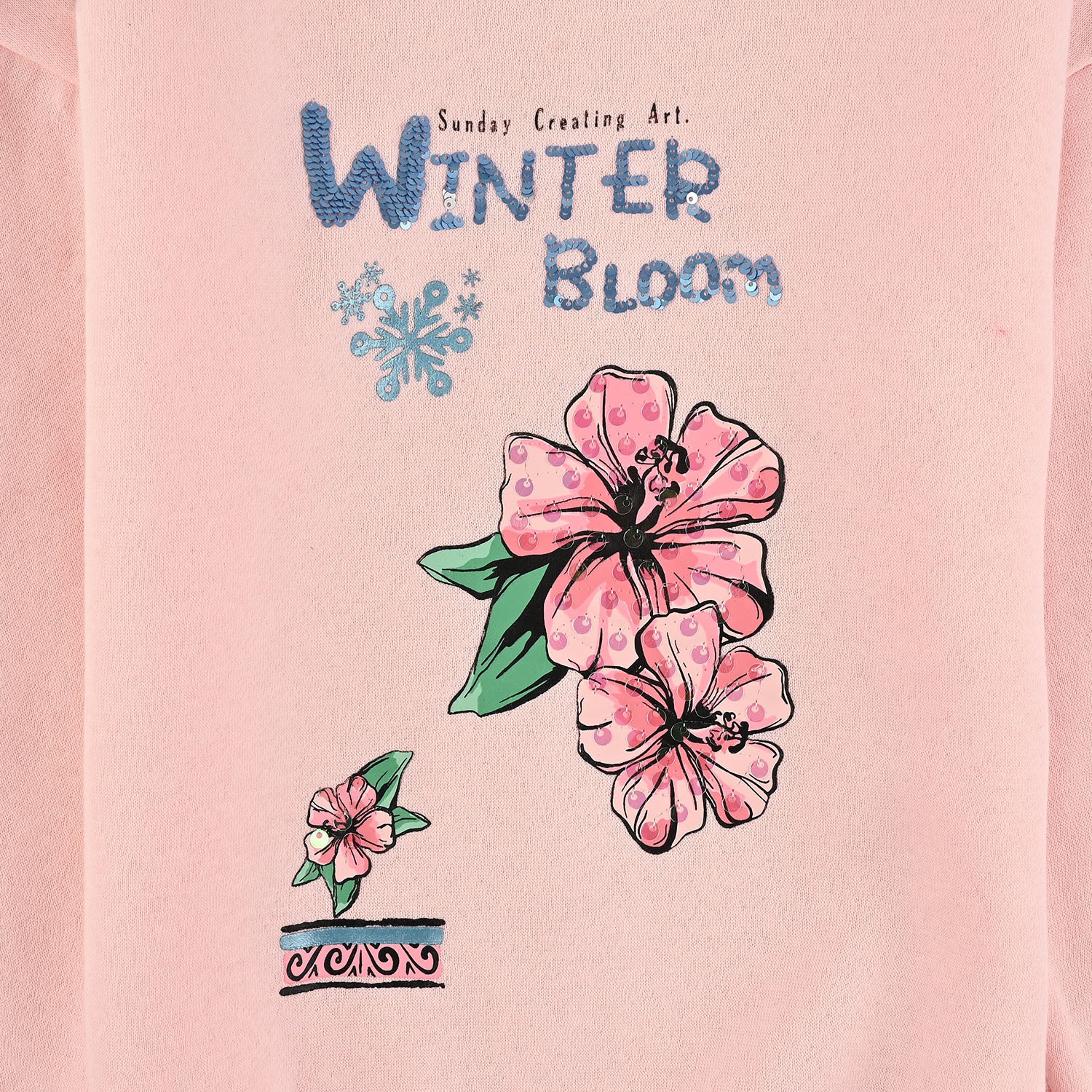 Girls Fleece Sweatshirt (Winter Bloom) - Pink - Image 3