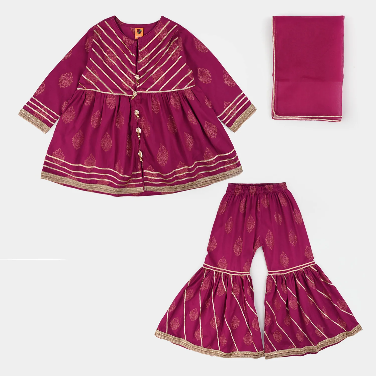 Girls Jacquard 3-Piece Suit (Raunaq) - Magenta