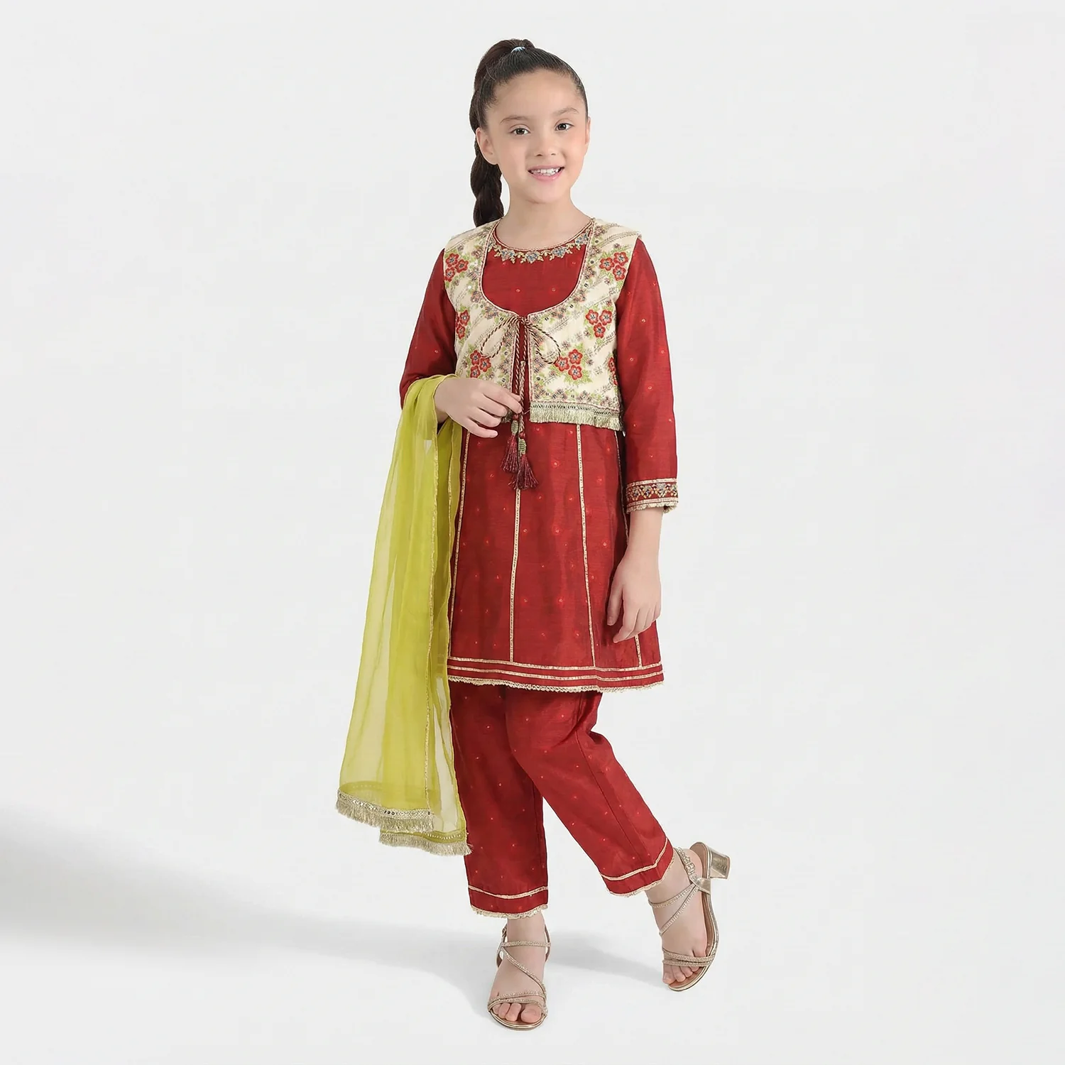 Girls Jacquard 4Pcs - Red