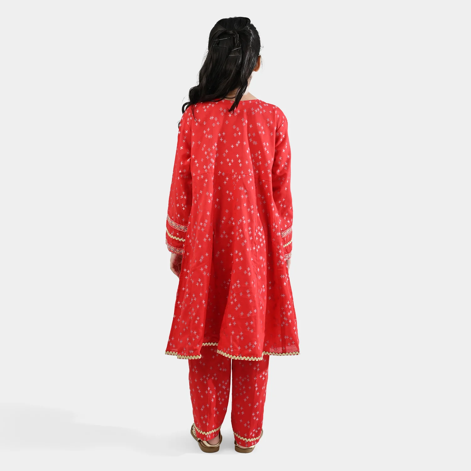 Girls Jacquard Embroidered 2Pcs - Red - Image 6