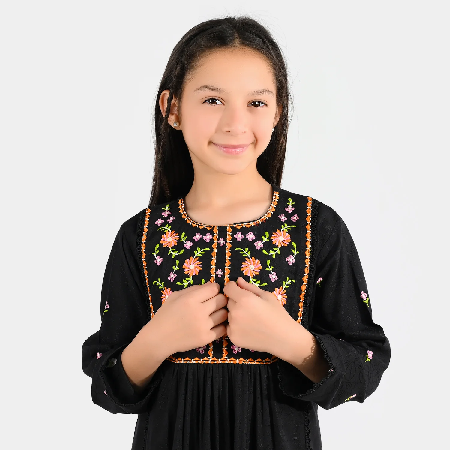 Girls Jacquard Embroidered Kurti (Rango Ki Rani) - Black - Image 2