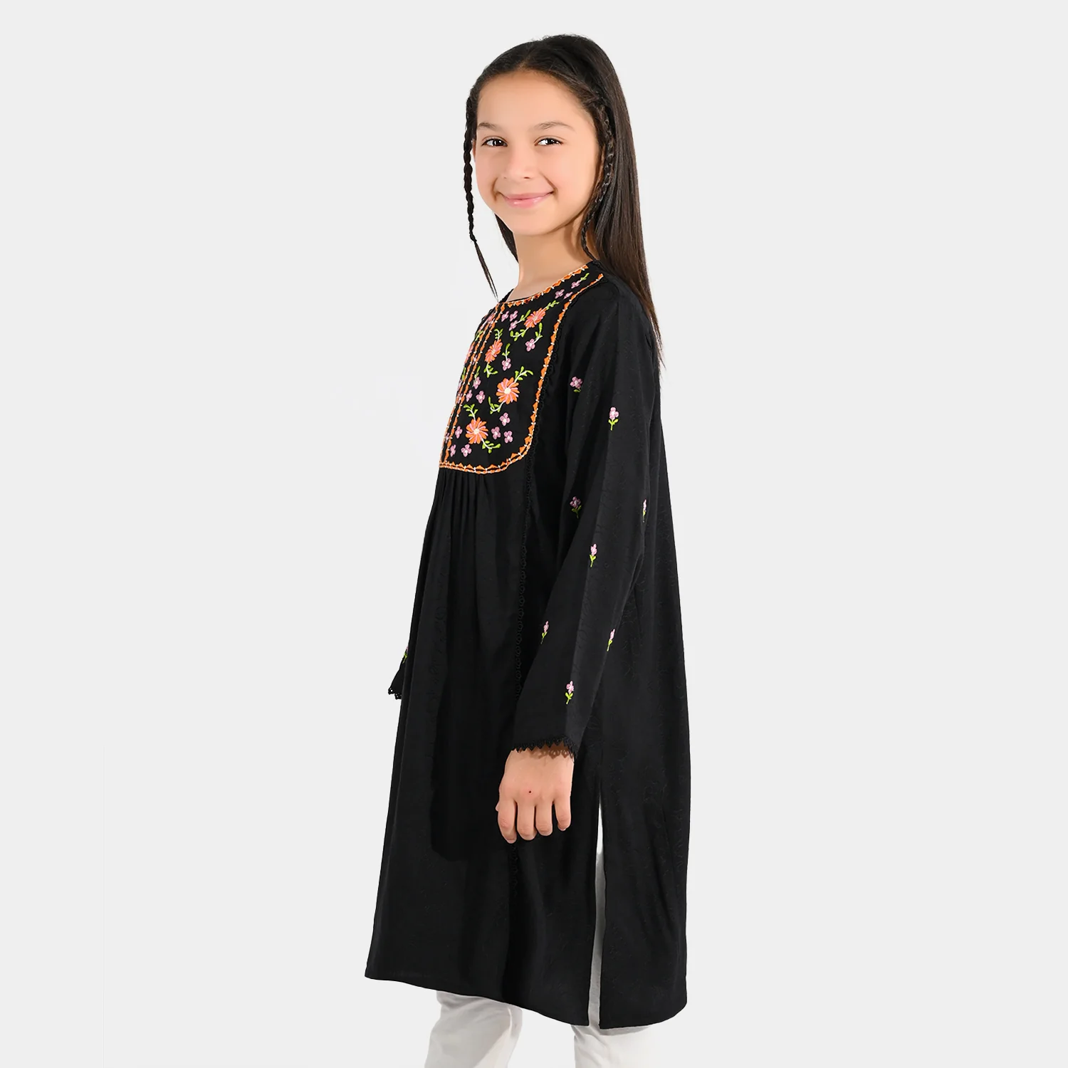 Girls Jacquard Embroidered Kurti (Rango Ki Rani) - Black - Image 4
