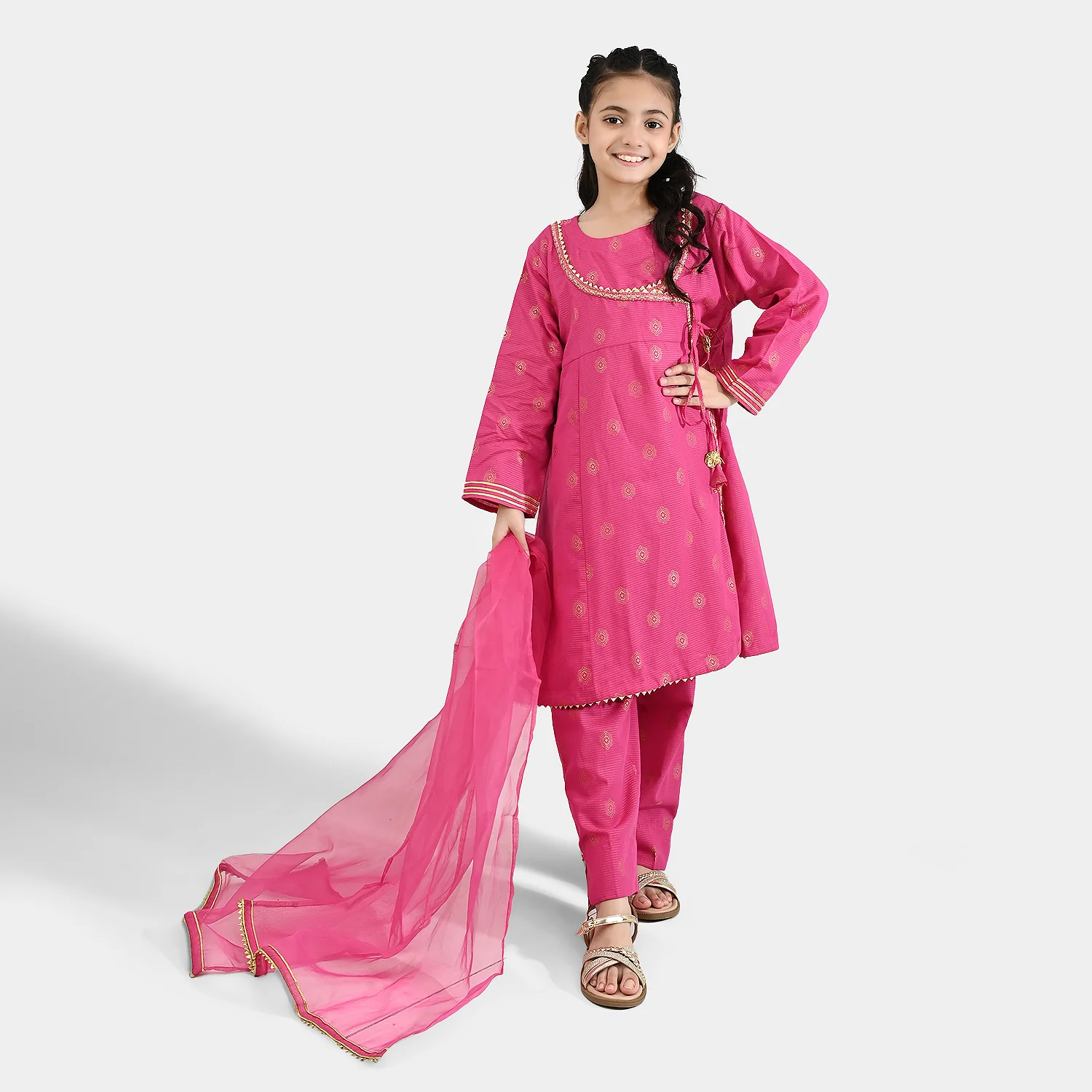 Girls Jacquard Fancy 3Pcs Heer - Magenta/pink