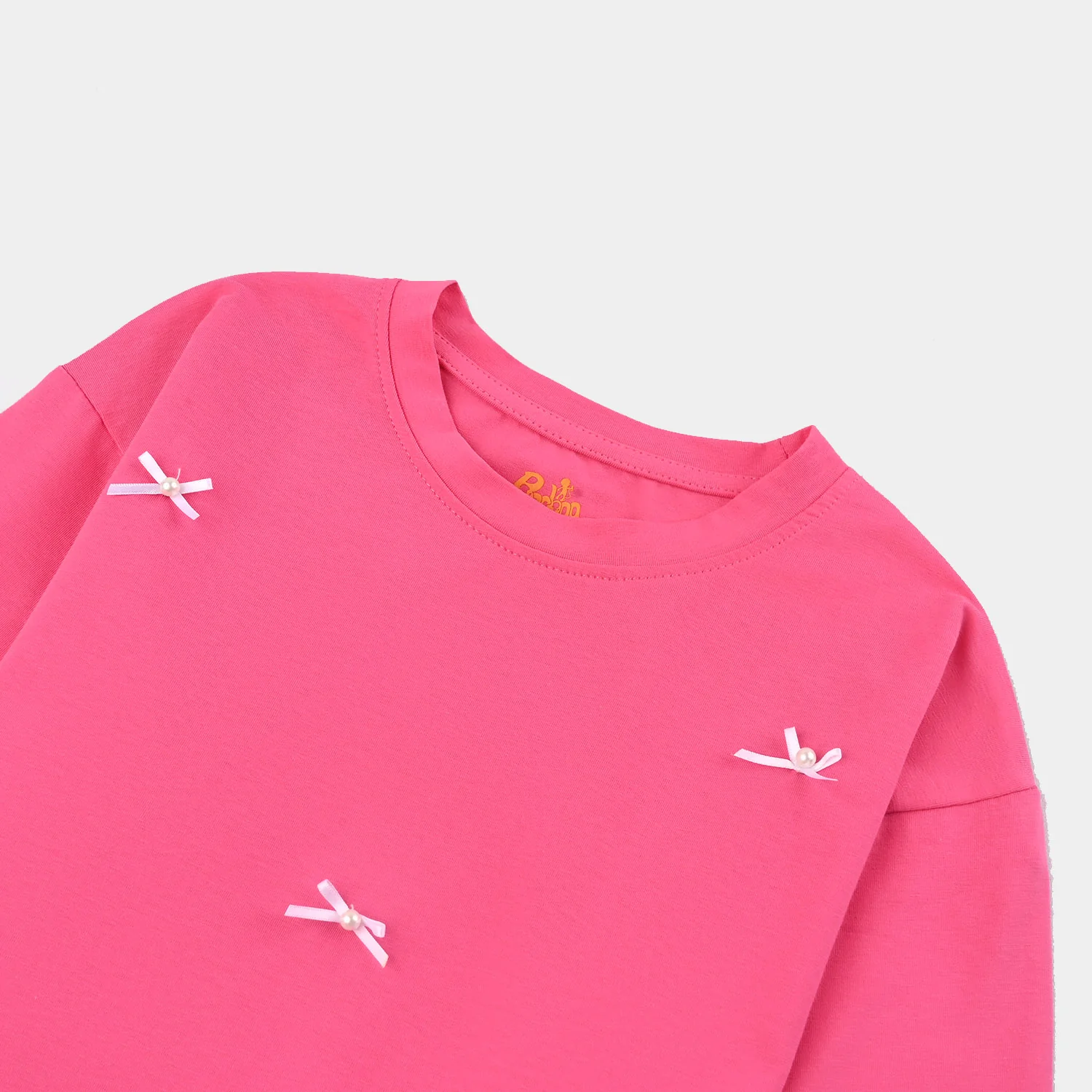 Girls Jacquard Jersey T-Shirt F/S BOWS-PINK - Image 2