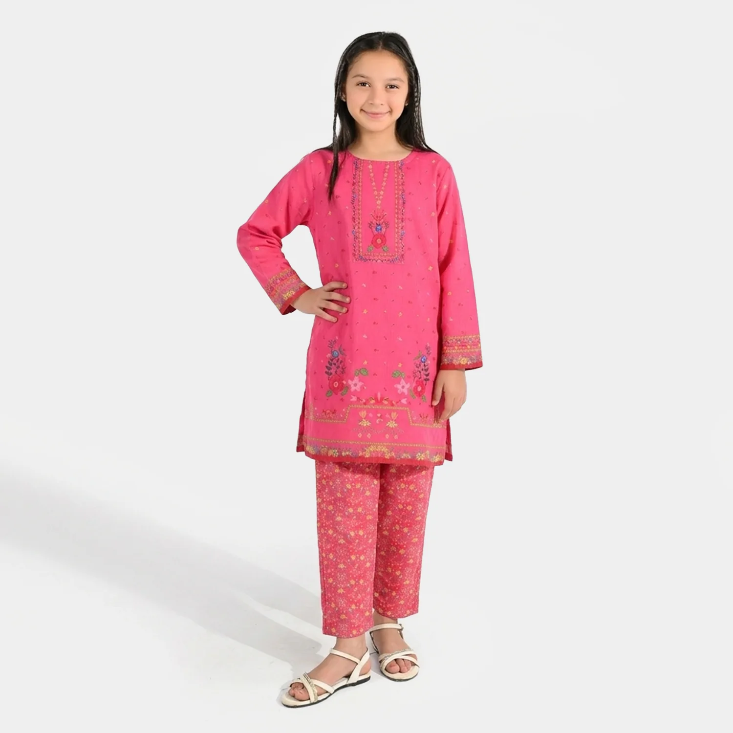 Girls Jacquard Printed 2Pcs (Bloom) - Pink