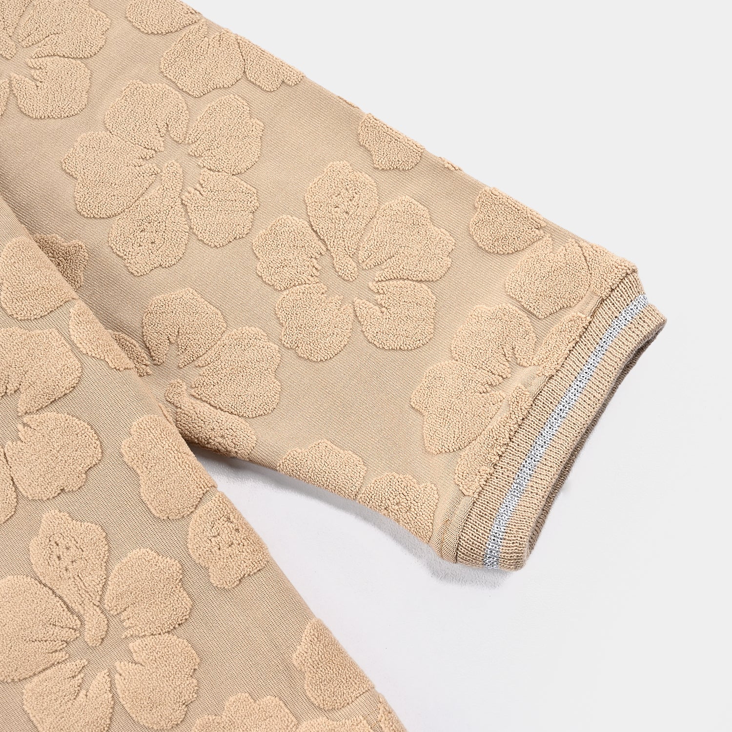 Girls Jacquard T-Shirt F/S KHAKI FLOWER FABRIC - BROWN - Image 3