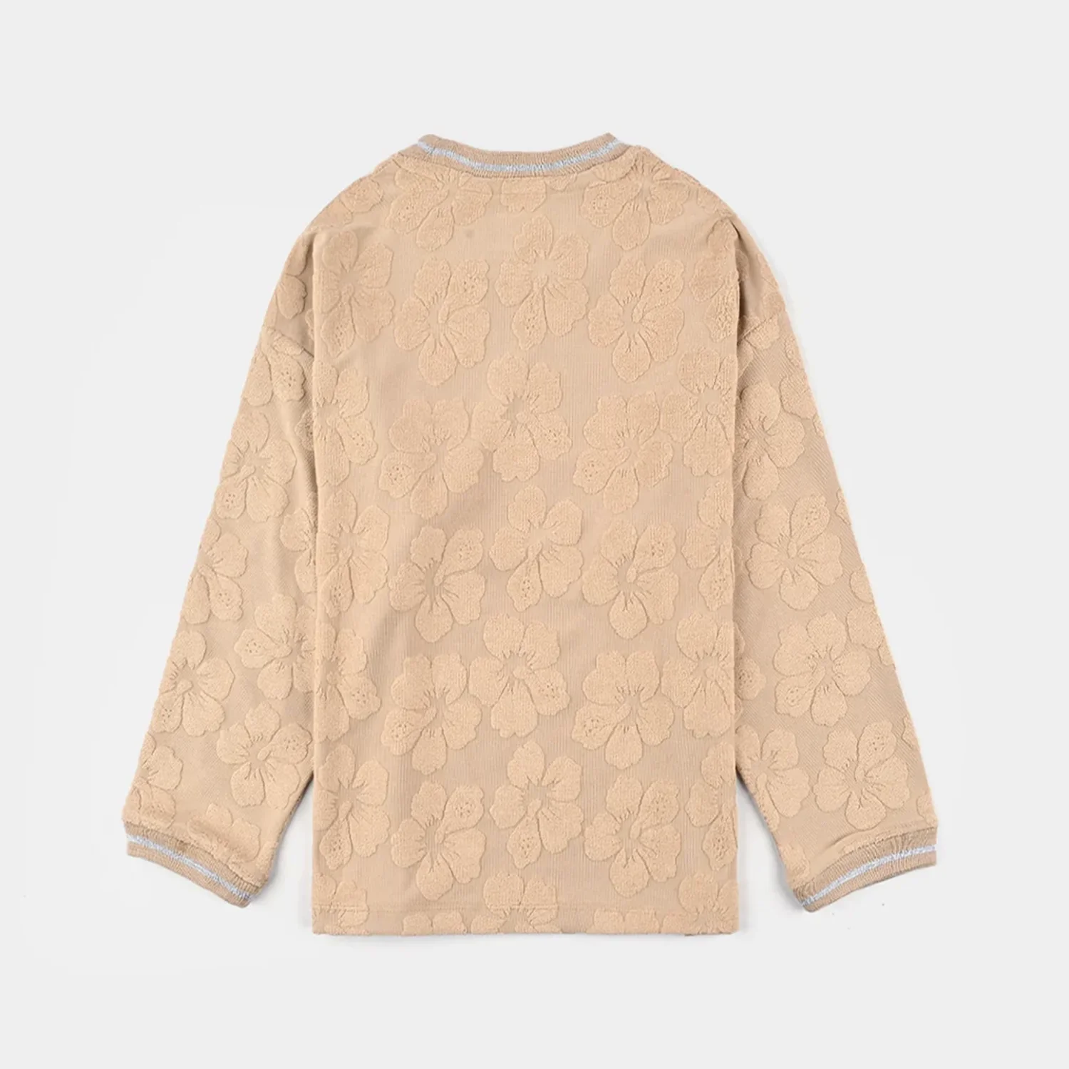 Girls Jacquard T-Shirt F/S KHAKI FLOWER FABRIC - BROWN - Image 4