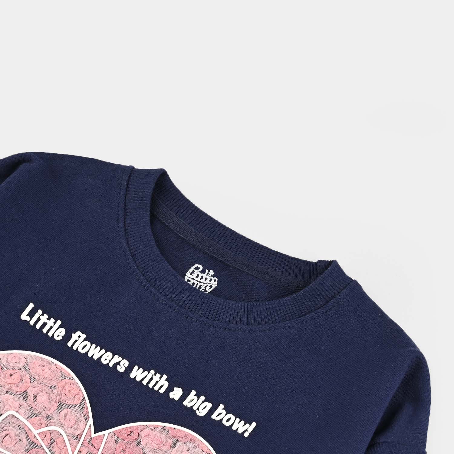 Girls Jersey/Terry Sweatshirt Little Flowers-NAVY - Image 2