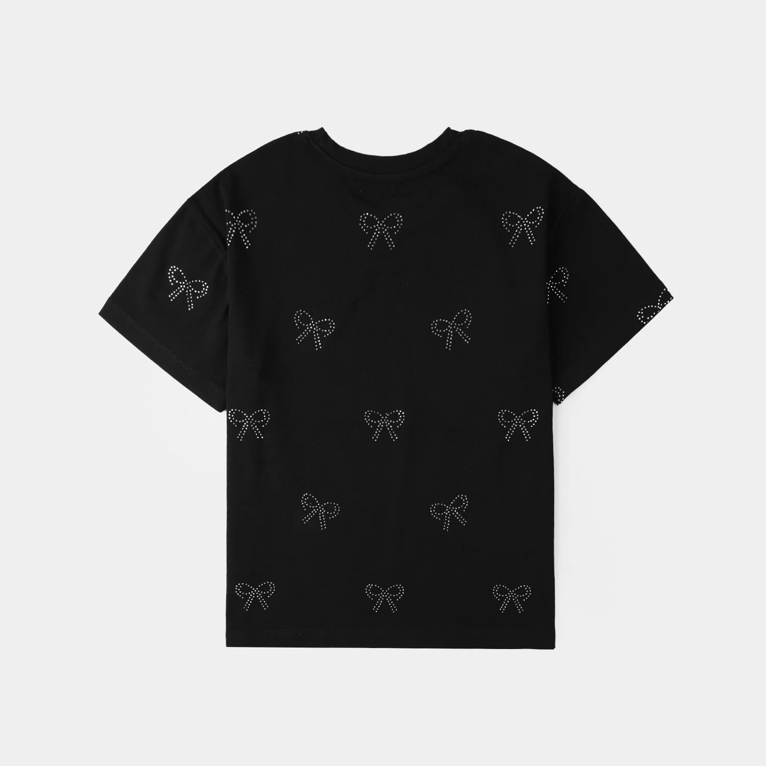 Girls Jersey/Terry T-Shirt (Bow Stud) – Black - Image 4