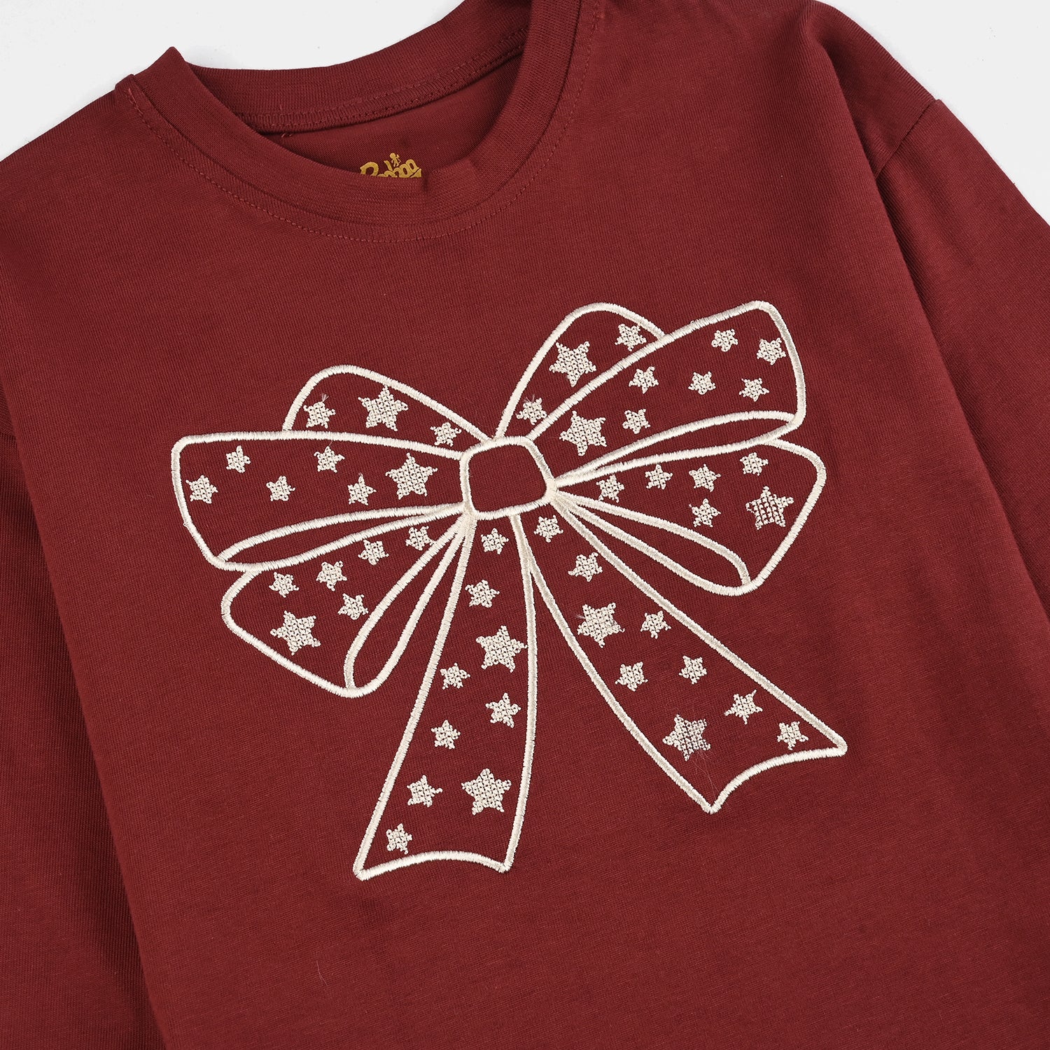 Girls Jersey/Terry T-Shirt F/S BOW-Red - Image 3