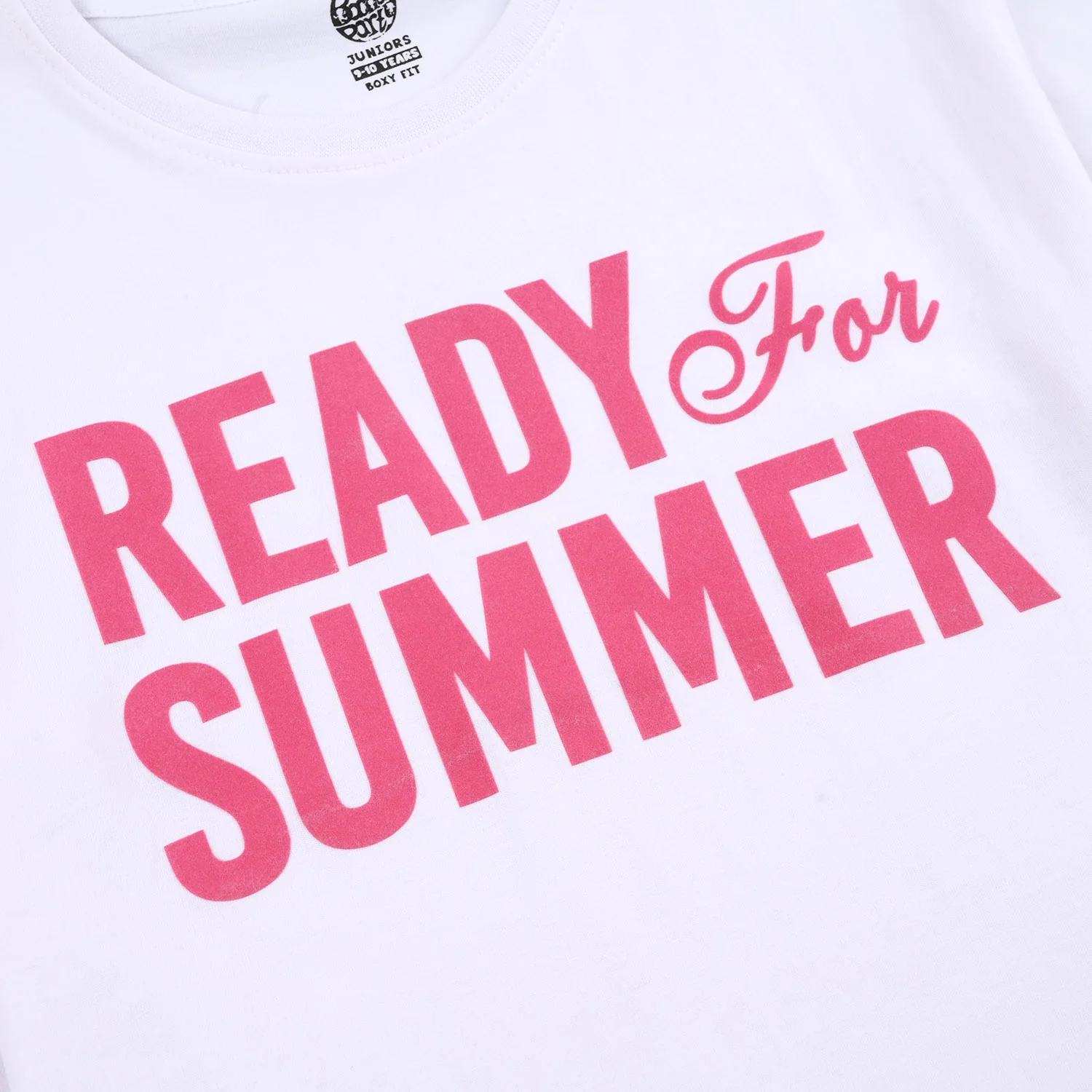 Girls Jersey/Terry T-Shirt H/S Ready For Summer-White - Image 2