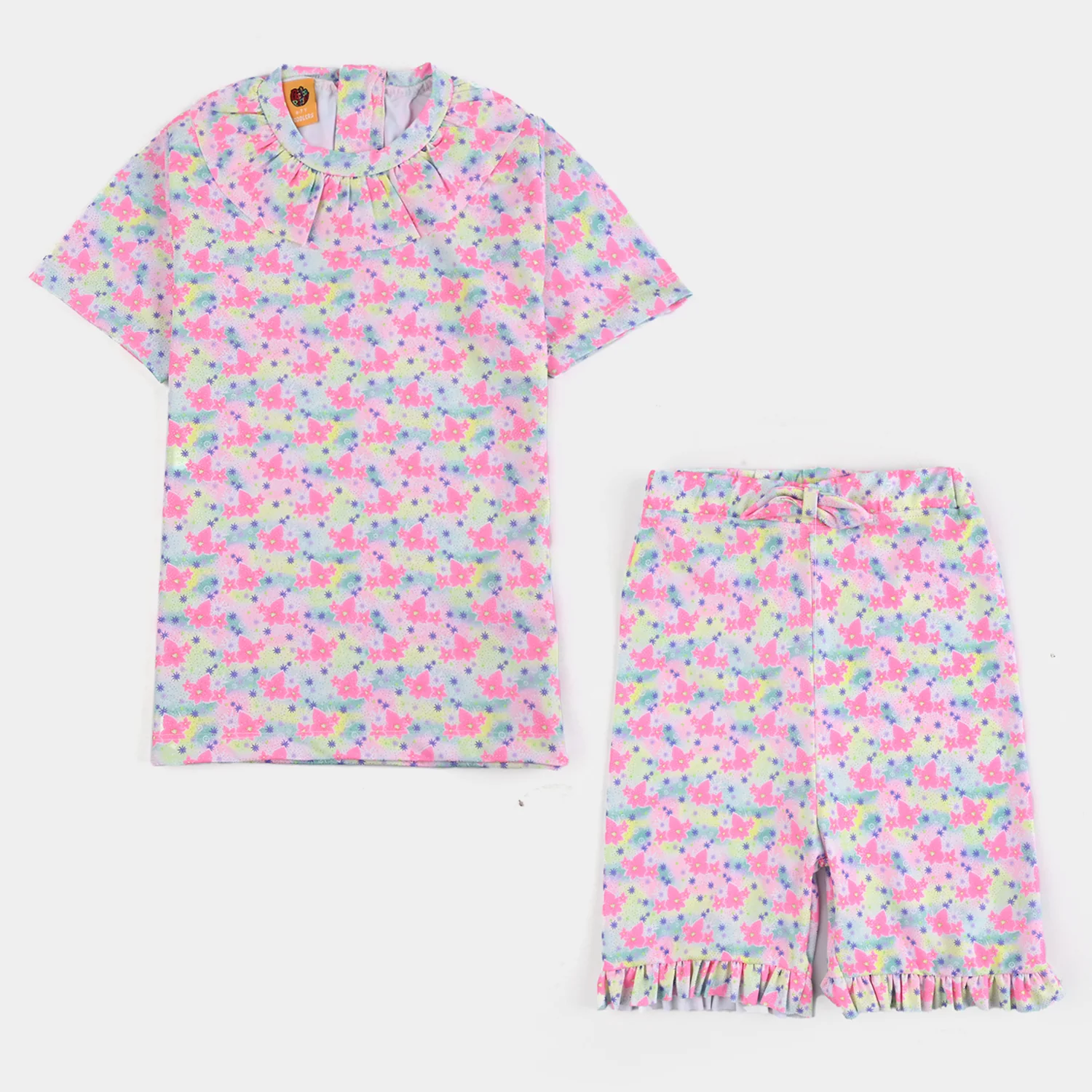 Girls Micro Fiber 2Piece NEON PINK FLORA-SKY BLUE