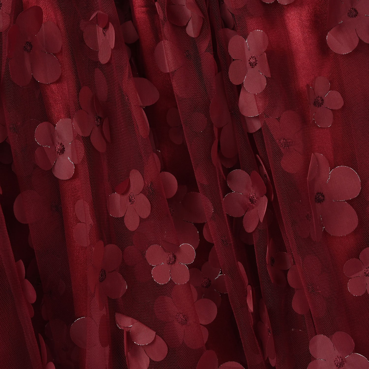 Girls Net Fancy Frock (Flower) - Maroon - Image 3