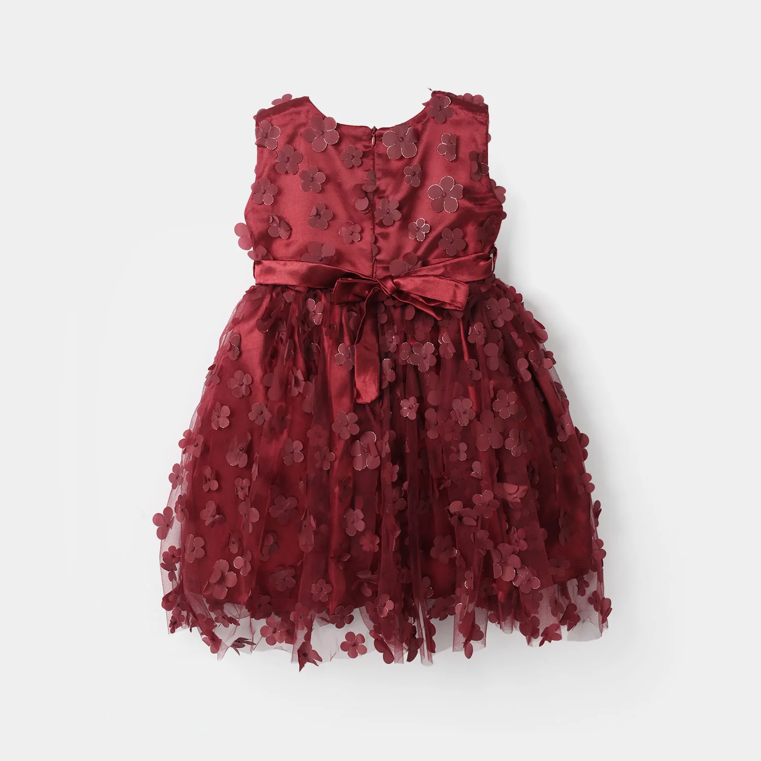 Girls Net Fancy Frock (Flower) - Maroon - Image 4