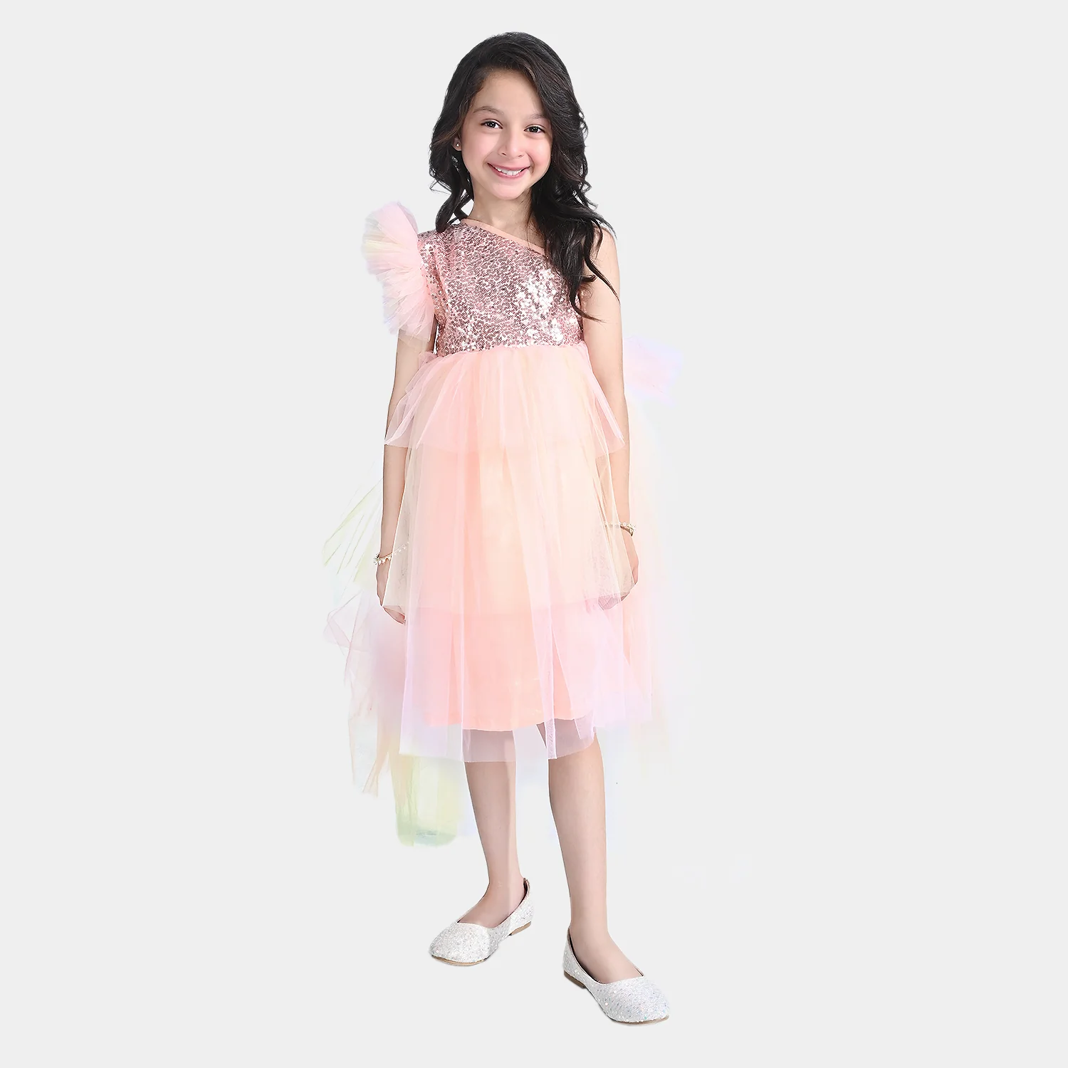 Girls Net Fancy Frock (Fairytale) - Peach - Image 3