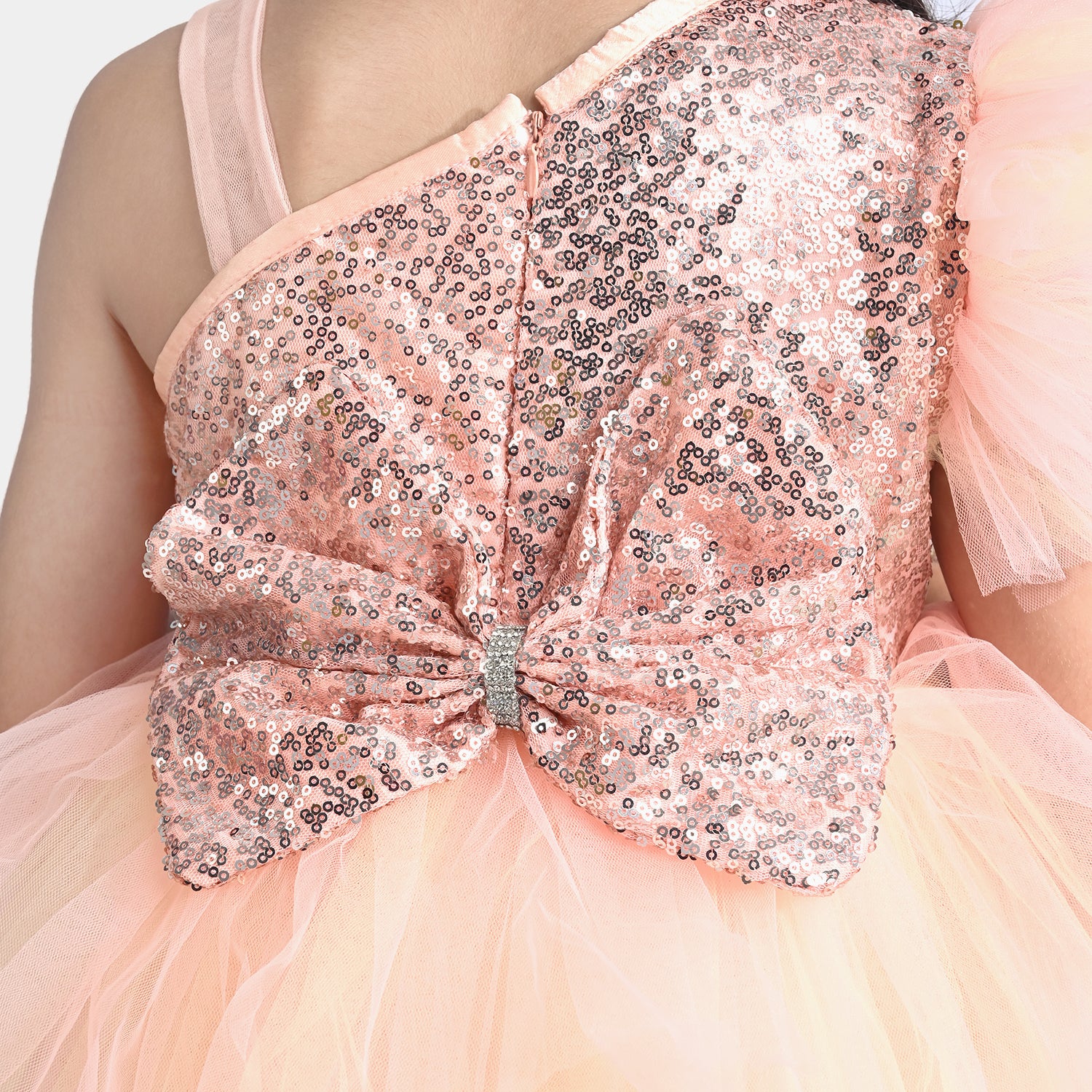 Girls Net Fancy Frock (Fairytale) - Peach - Image 4