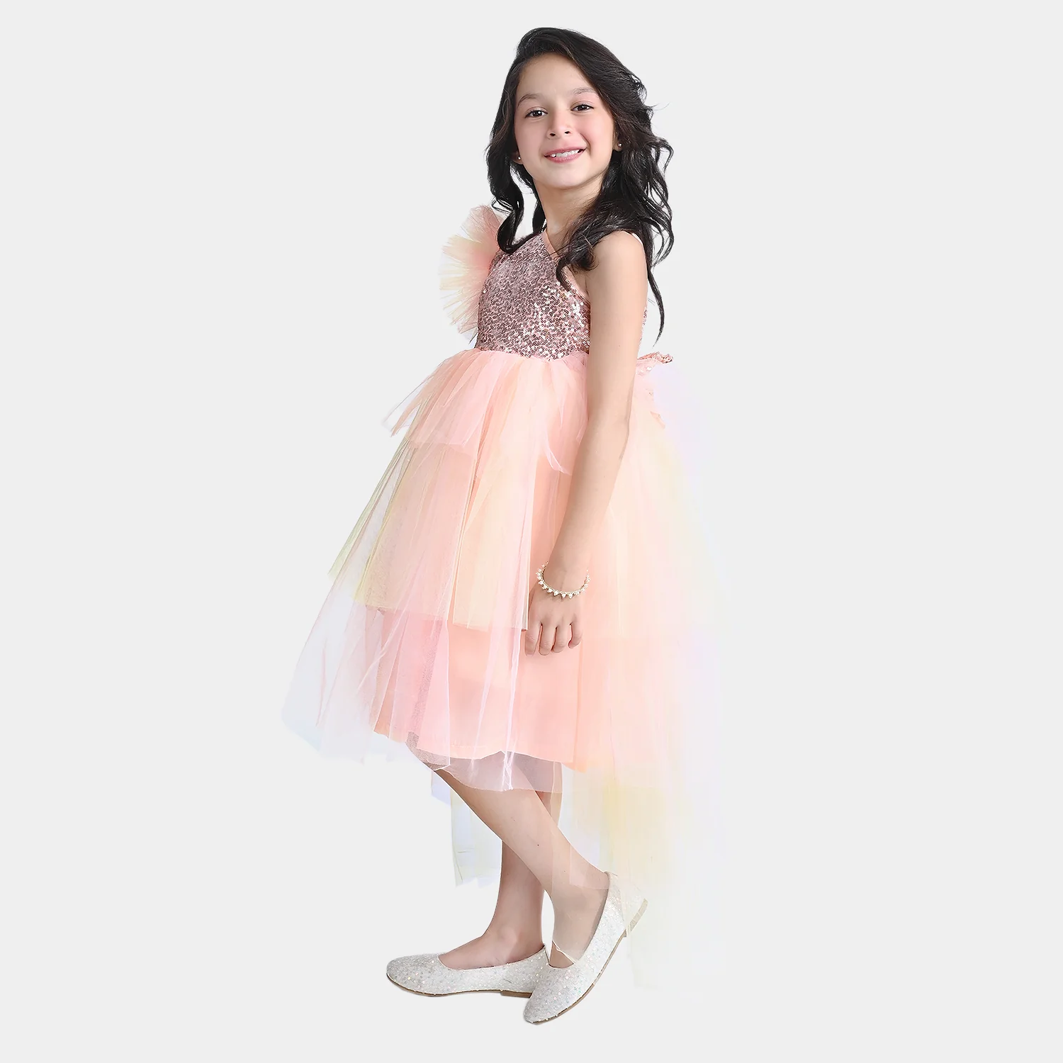 Girls Net Fancy Frock (Fairytale) - Peach - Image 5